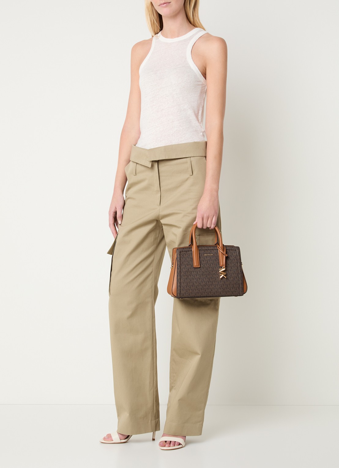 Michael Kors Laila handtas met logoprint en leren details - voorkant 3 donkerbruin