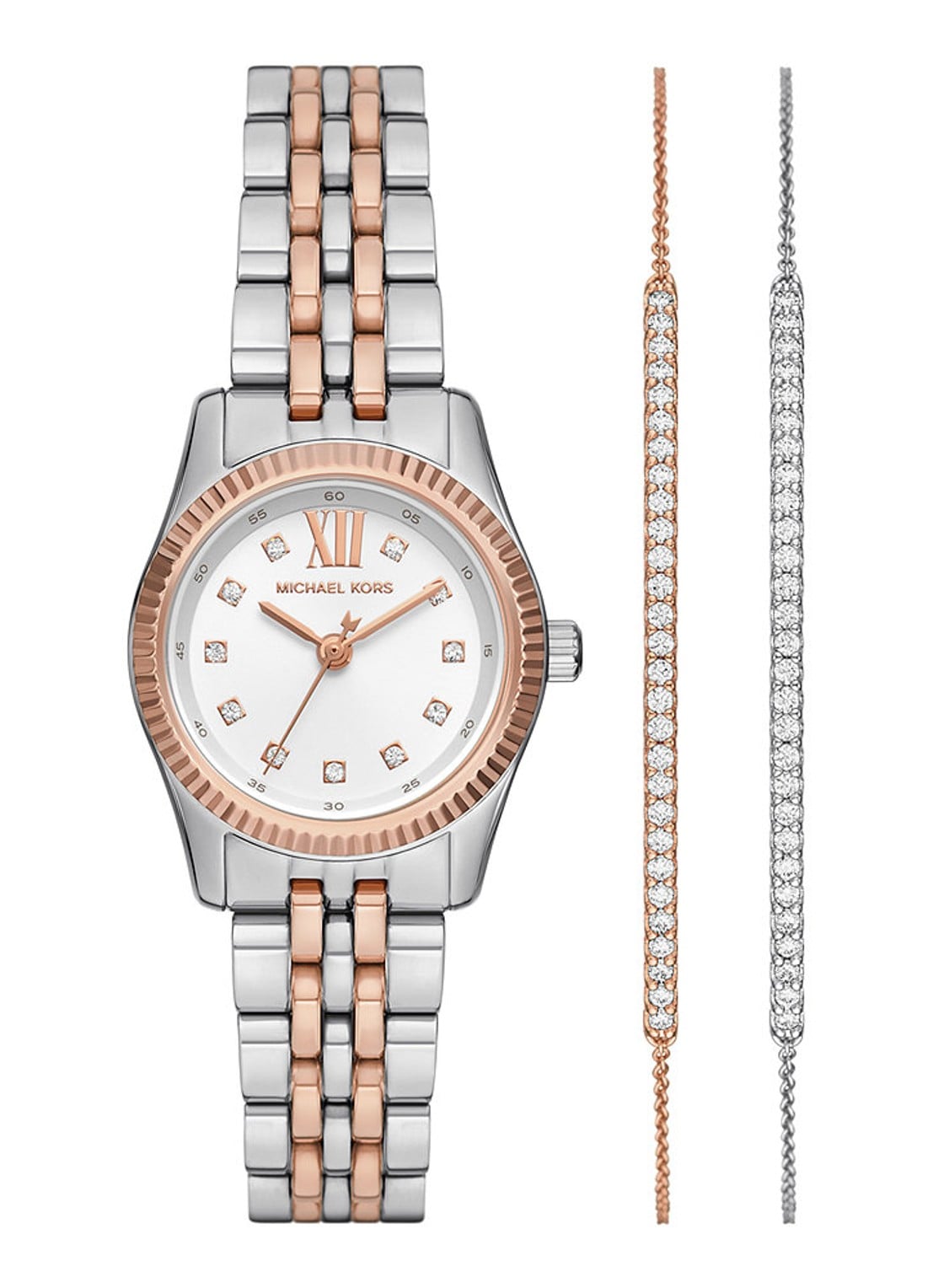 Michael Kors Lexington horloge en armbanden set van 3 MK4817SET - voorkant 4 zilver