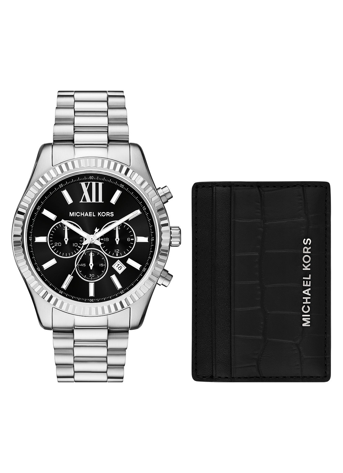 Michael Kors Lexington horloge en pasjeshouder set van 2 MK1091SET - voorkant 4 zilver