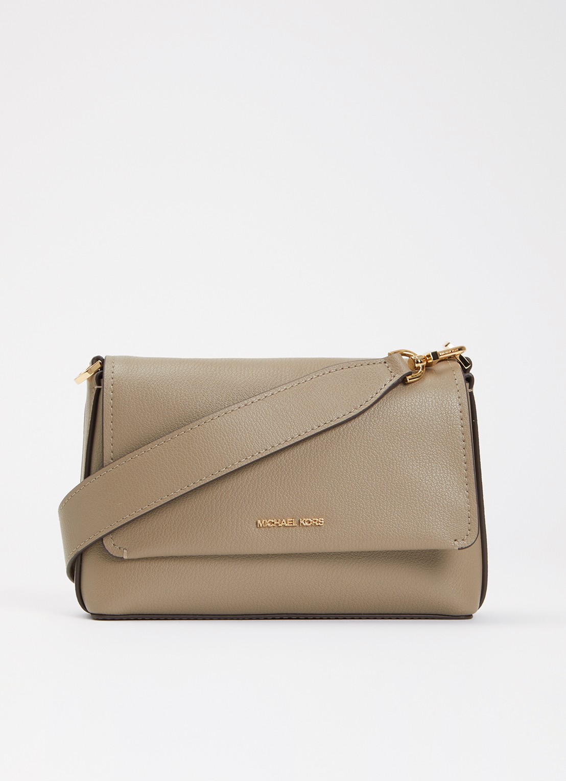 Michael Kors Nessa crossbodytas van leer met afneembare schouderriem - voorkant 2 lichtgrijs
