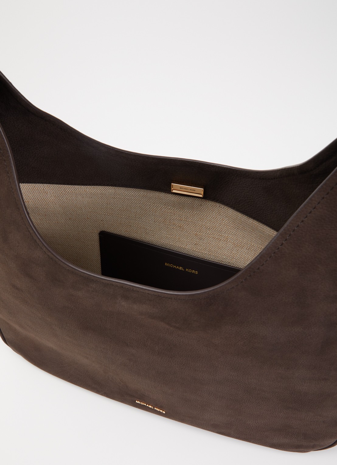 Michael Kors Nolita Large schoudertas van nubuck met verstelbare schouderriem - detail 4 donkerbruin