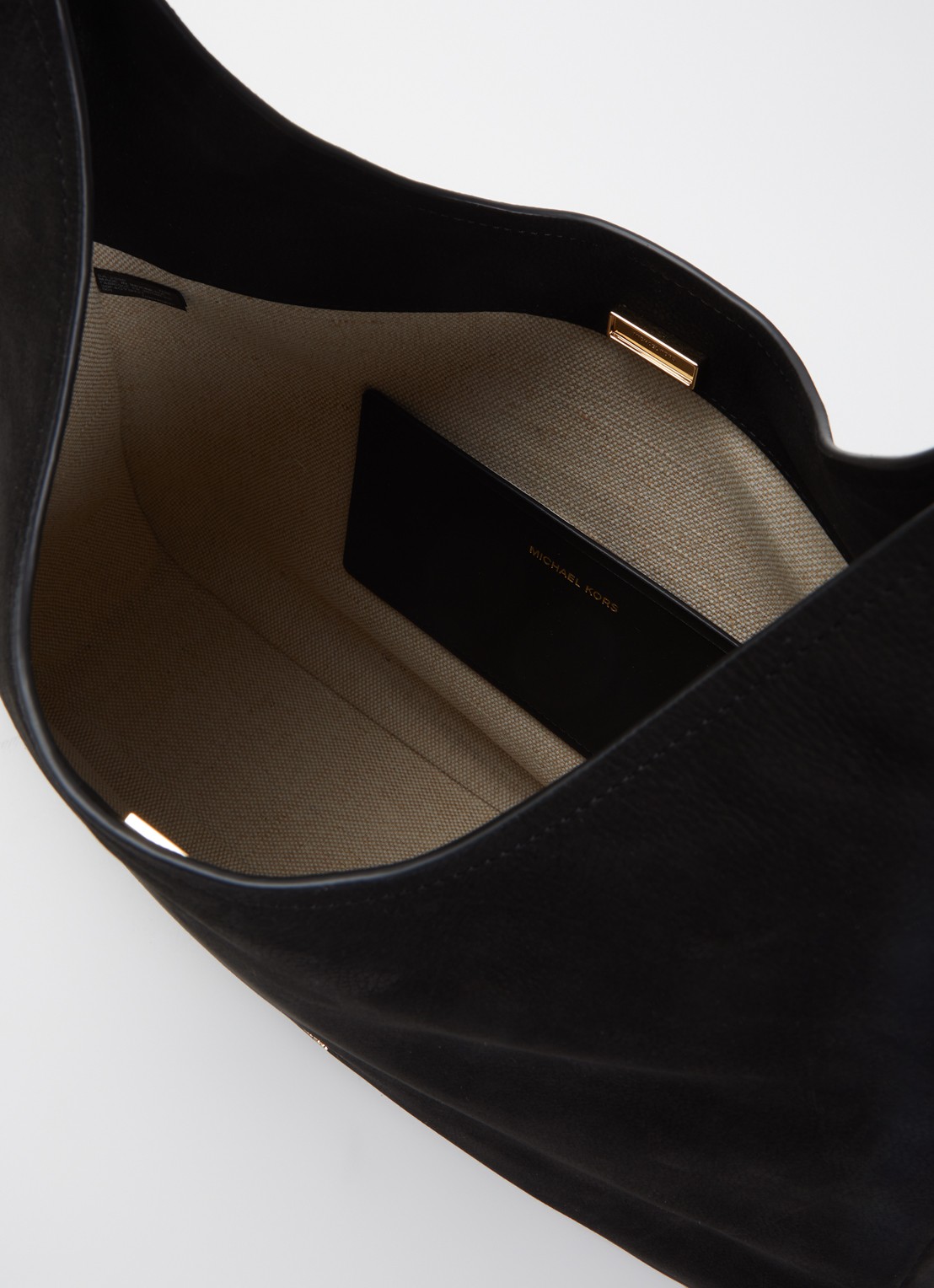 Michael Kors Nolita Large schoudertas van nubuck met verstelbare schouderriem - detail 3 zwart