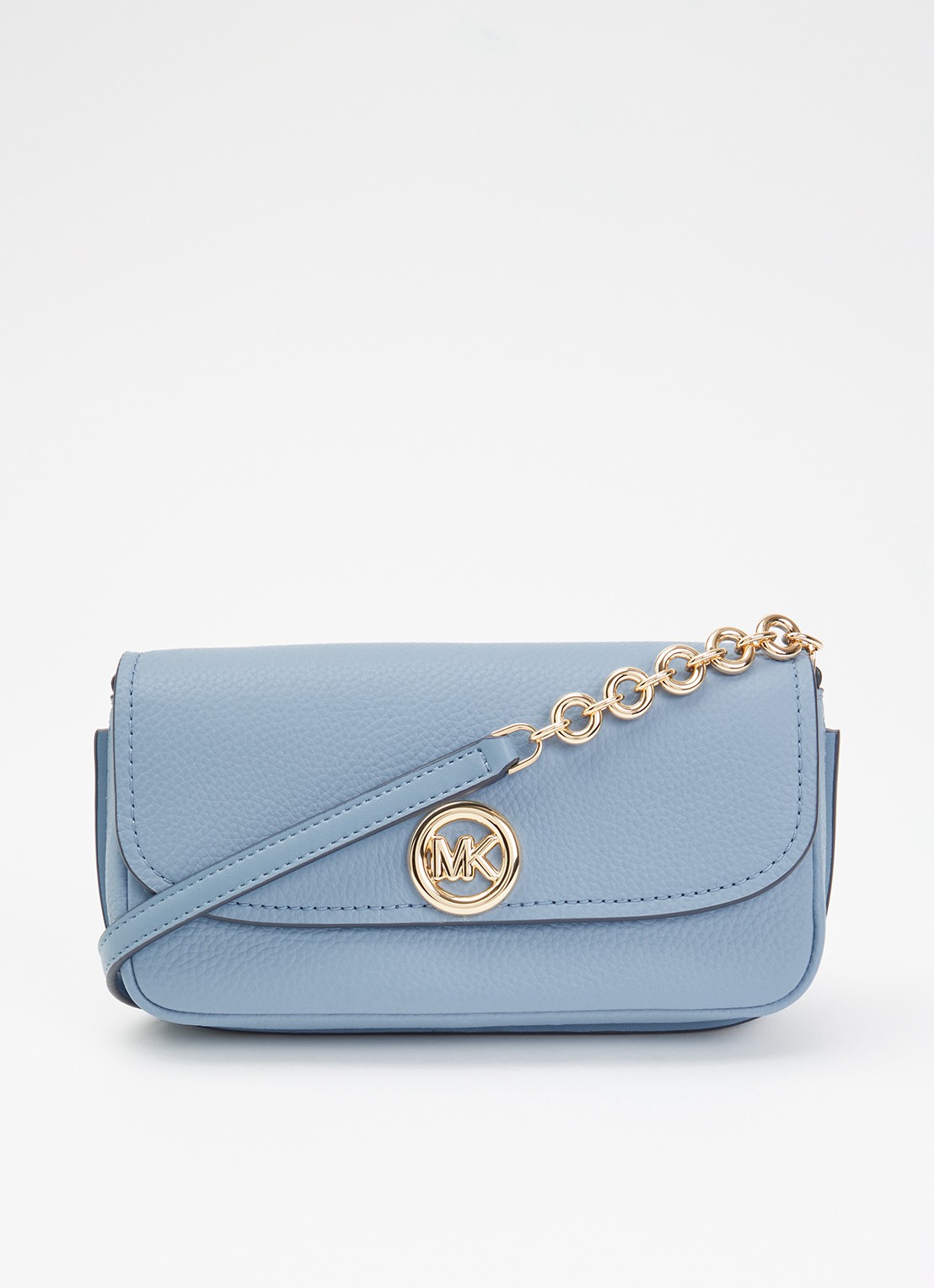 Michael Kors Nolita Small crossbodytas van leer met verstelbare schouderriem - voorkant 2 staalblauw