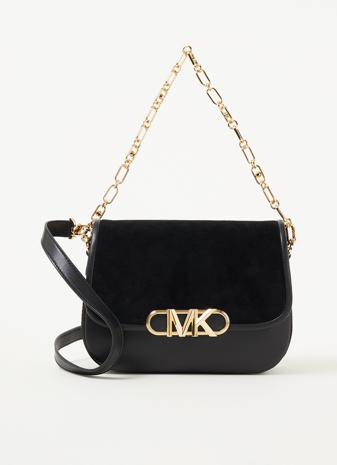 Michael Kors Parker crossbodytas van leer met suède details - voorkant 2 zwart