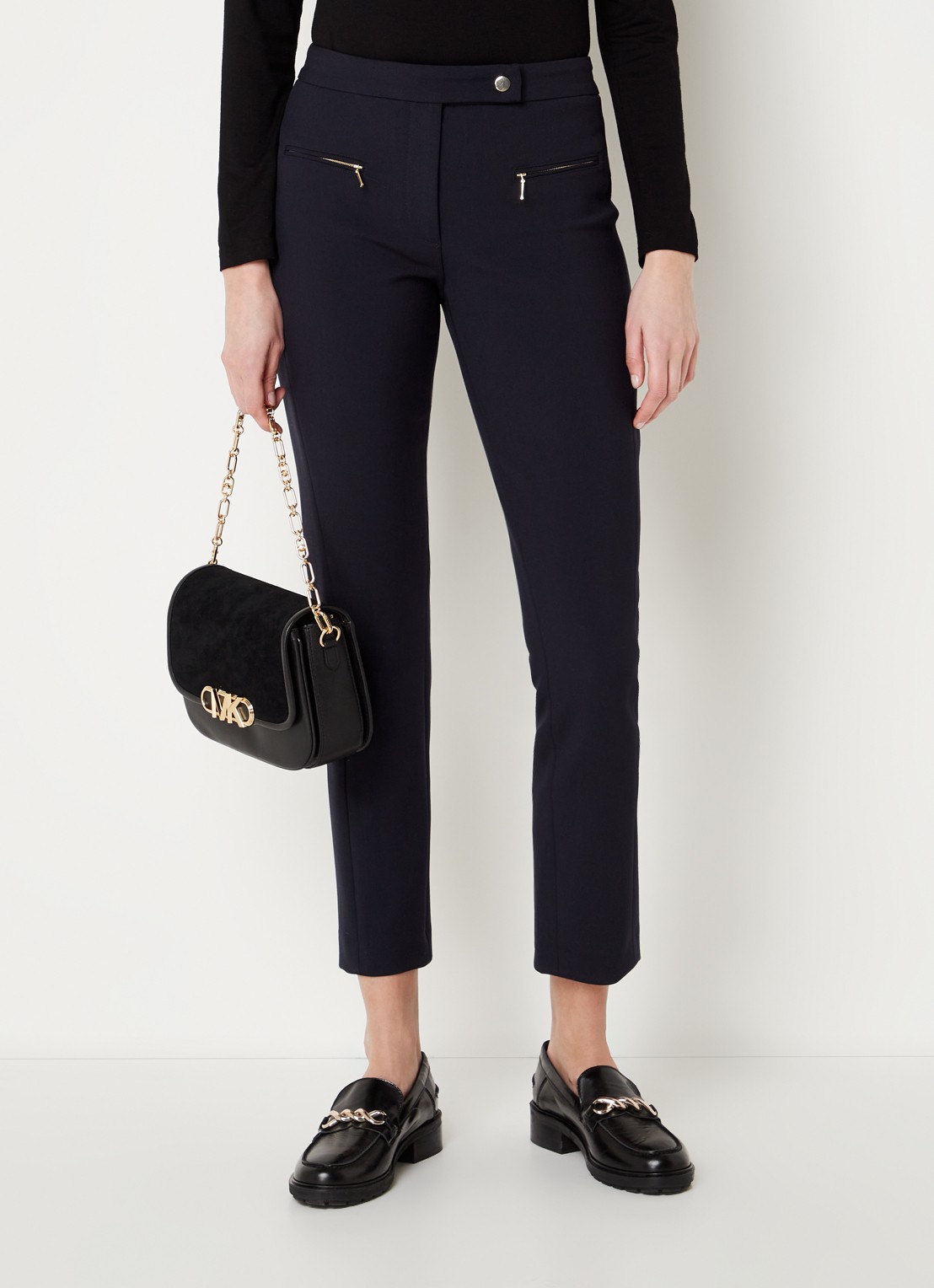 Michael Kors Parker crossbodytas van leer met suède details - voorkant 3 zwart
