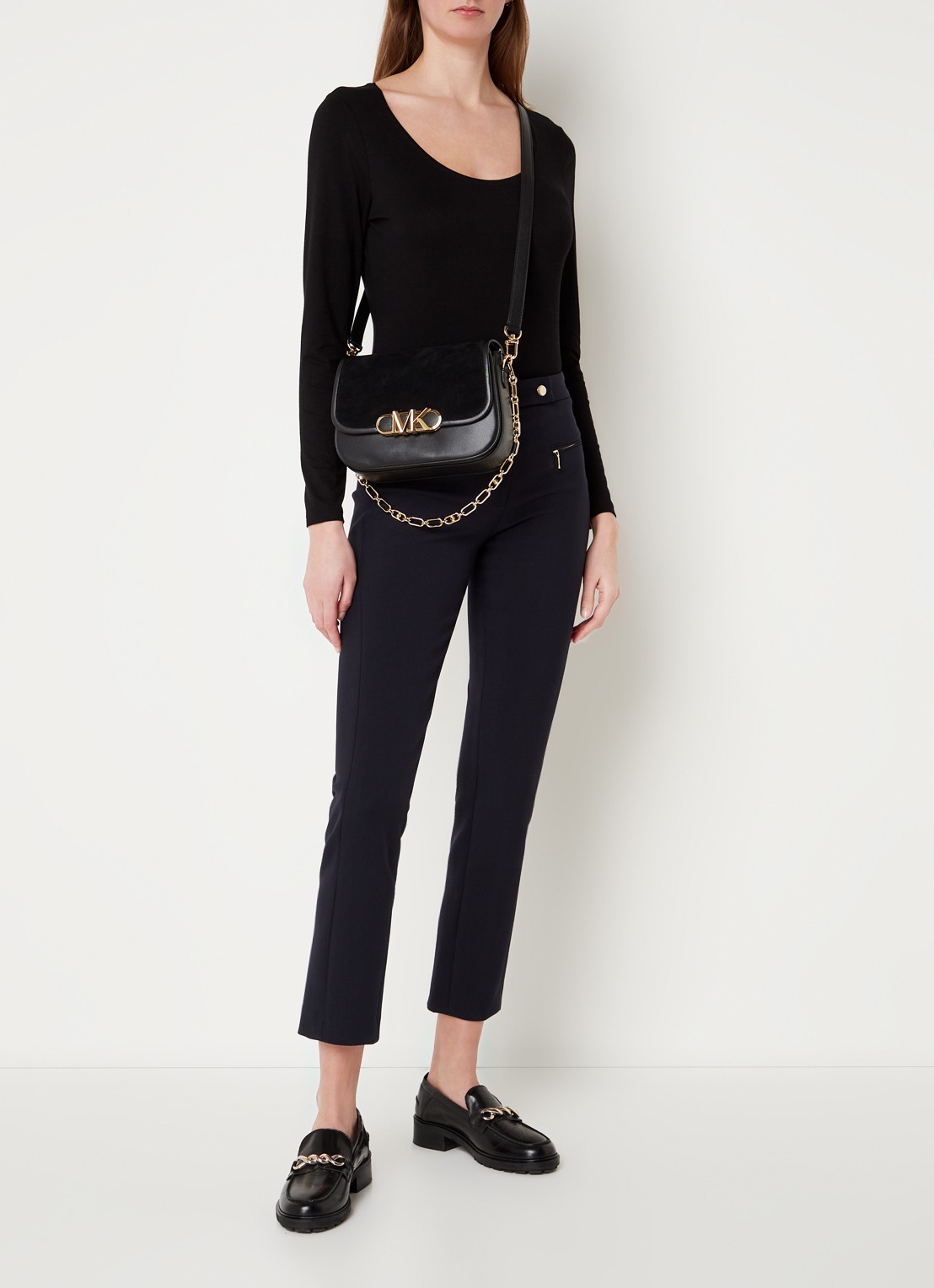 Michael Kors Parker crossbodytas van leer met suède details - voorkant 4 zwart