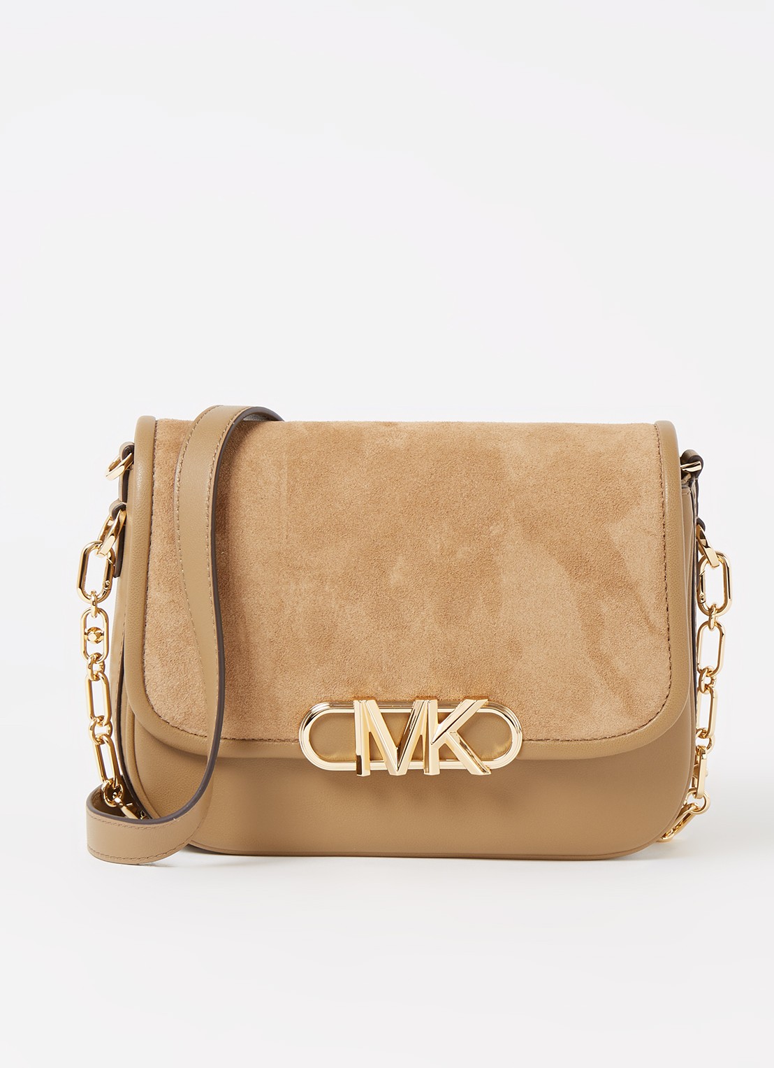 Michael Kors Parker crossbodytas van leer met suède details - voorkant 4 camel