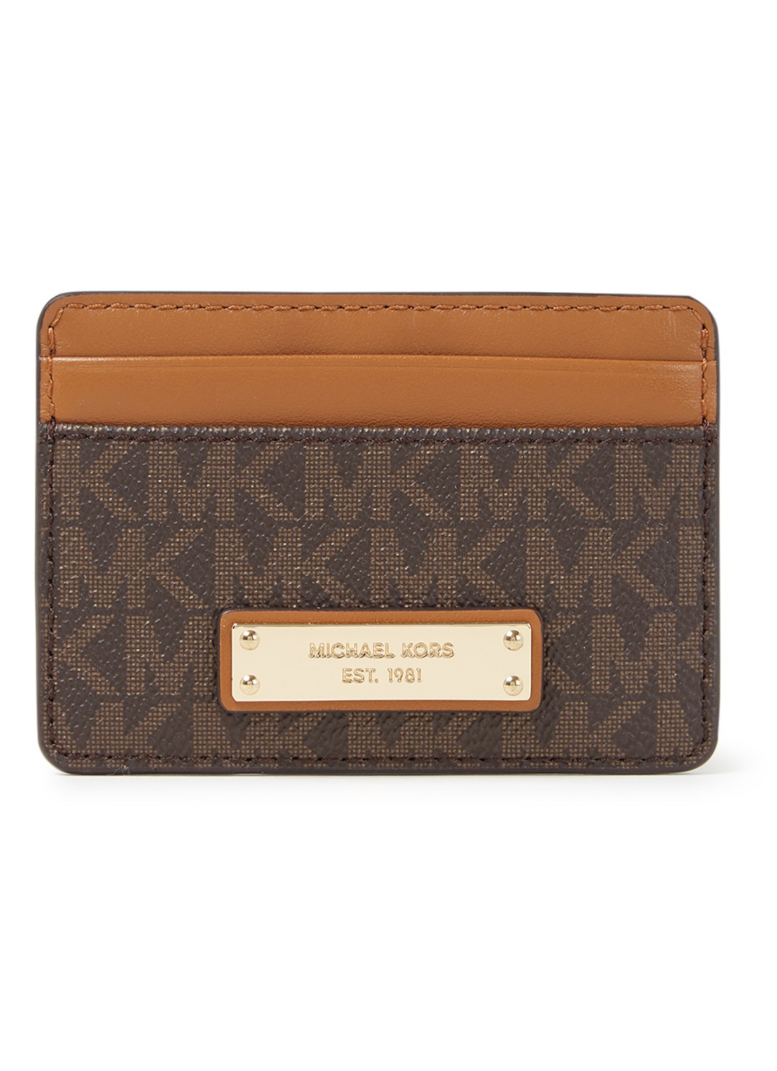 Michael Kors Pasjeshouder van leer met logoprint - voorkant donkerbruin