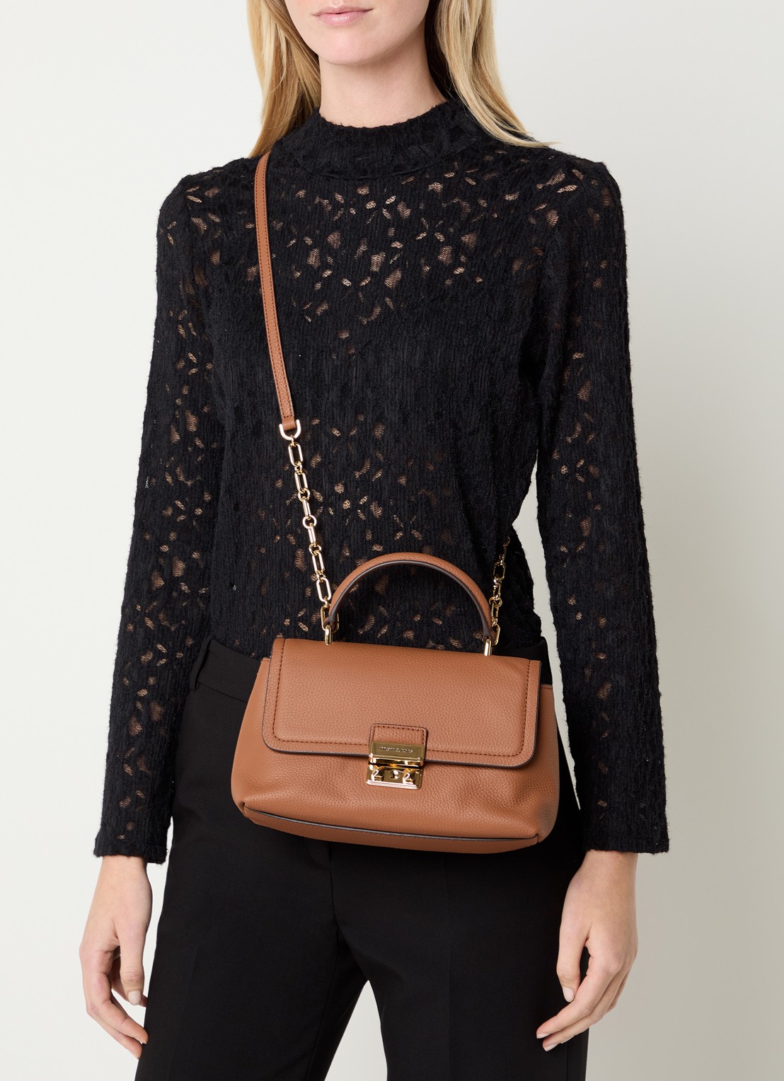 Michael Kors Tribeca handtas van leer met afneembare schouderriem - voorkant 6 camel
