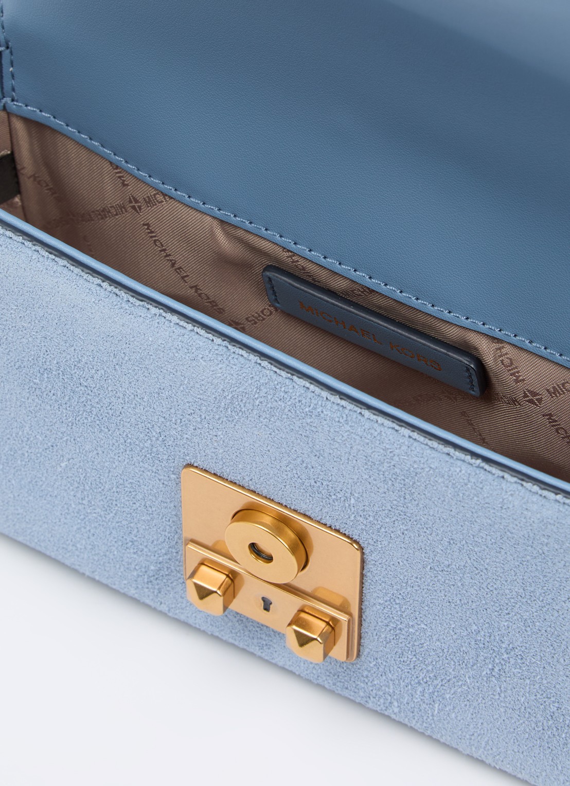 Michael Kors Tribeca schoudertas van leer met verstelbare schouderriem - detail 2 lichtblauw