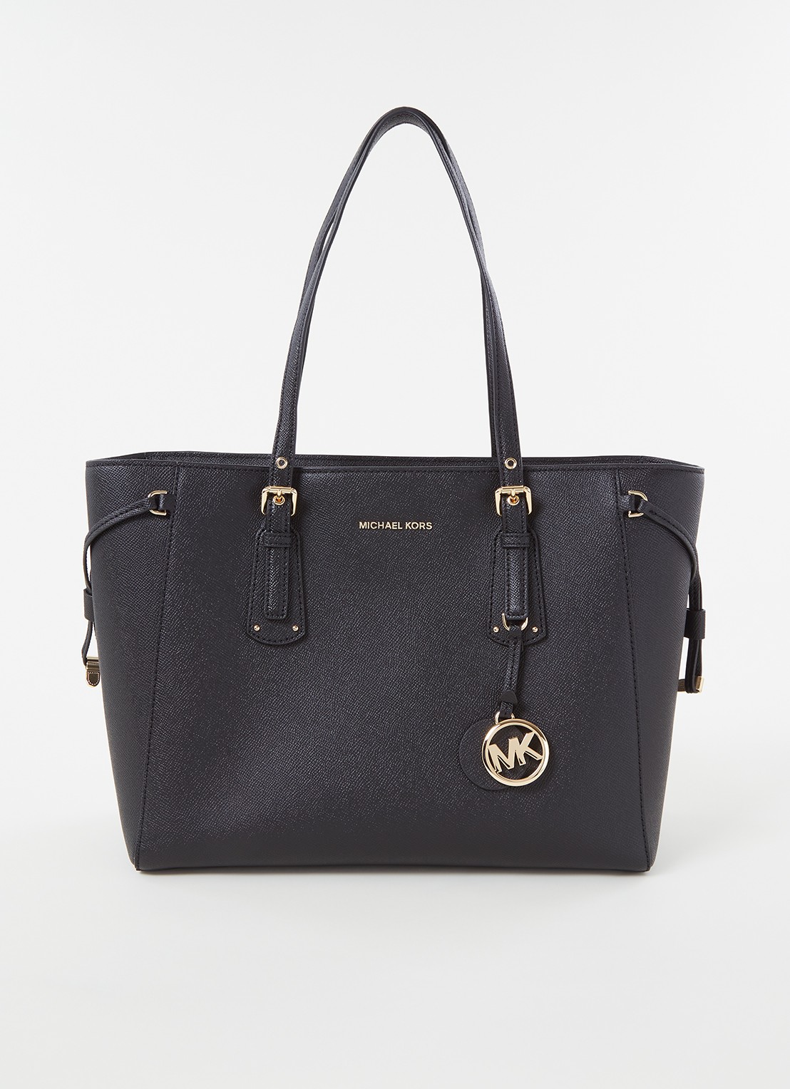 Michael Kors Voyager Medium schoudertas met logo  - voorkant 3 diepzwart