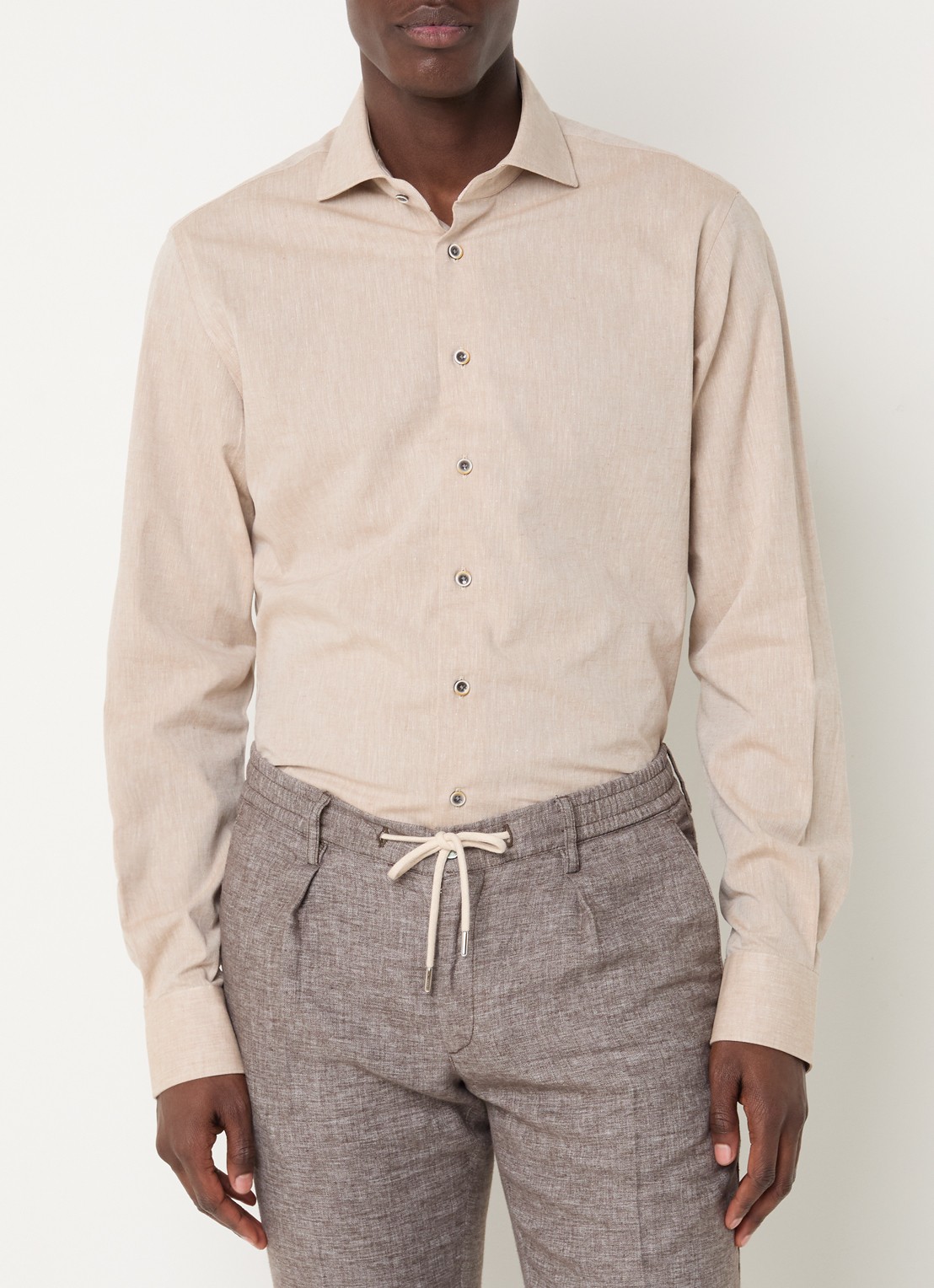 Michaelis Regular fit overhemd in linnenblend met gemêleerd dessin  - detail beige