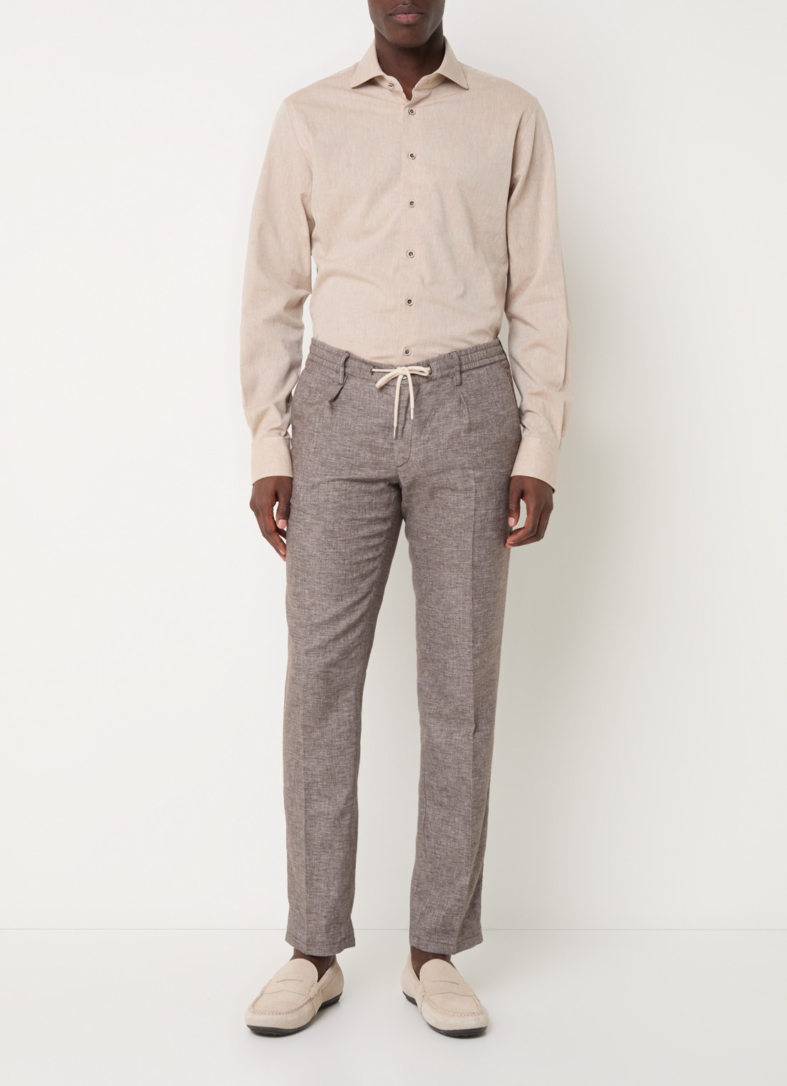 Michaelis Regular fit overhemd in linnenblend met gemêleerd dessin  - voorkant 4 beige