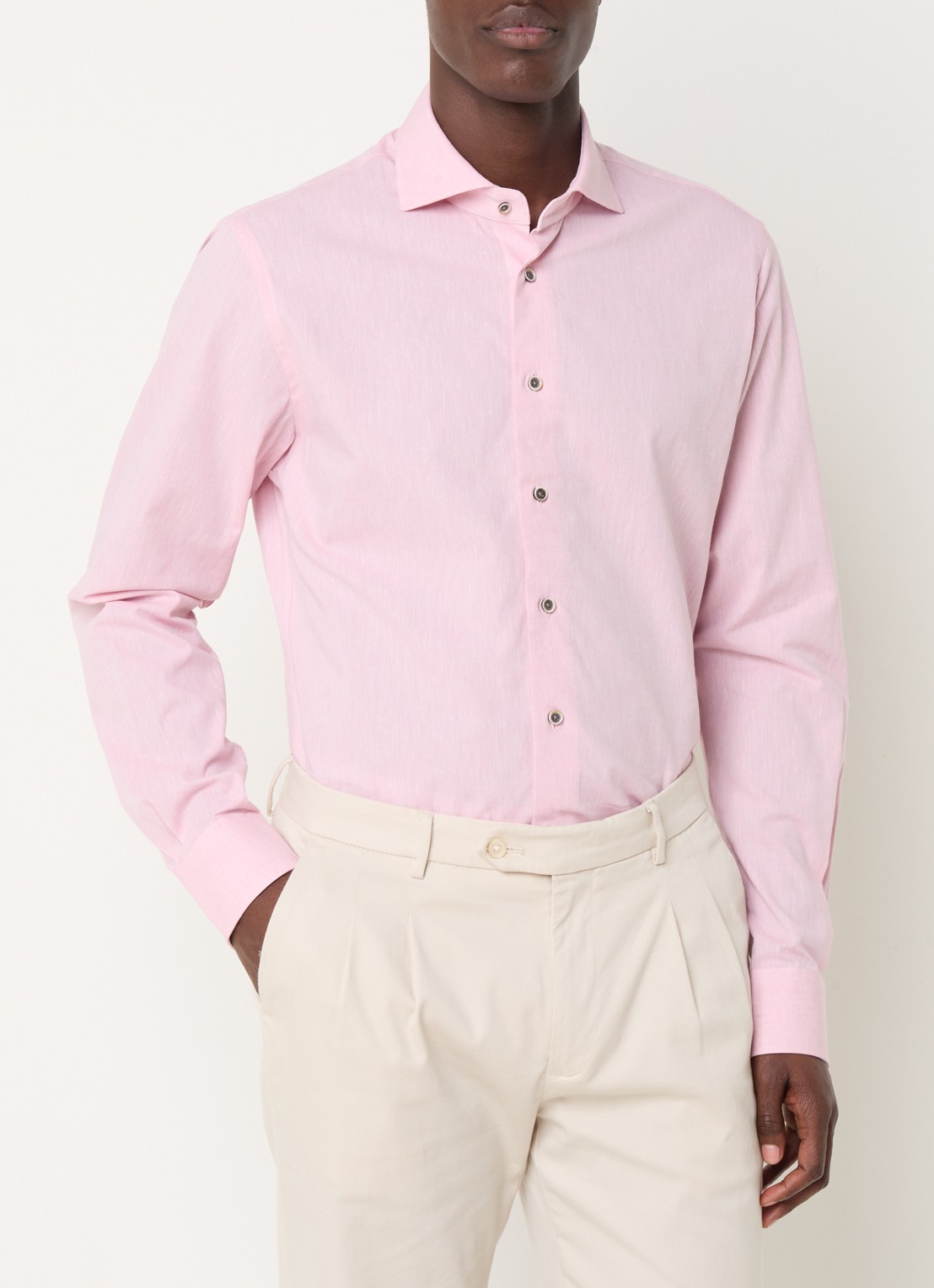 Michaelis Regular fit overhemd in linnenblend met gemêleerd dessin  - detail 2 roze