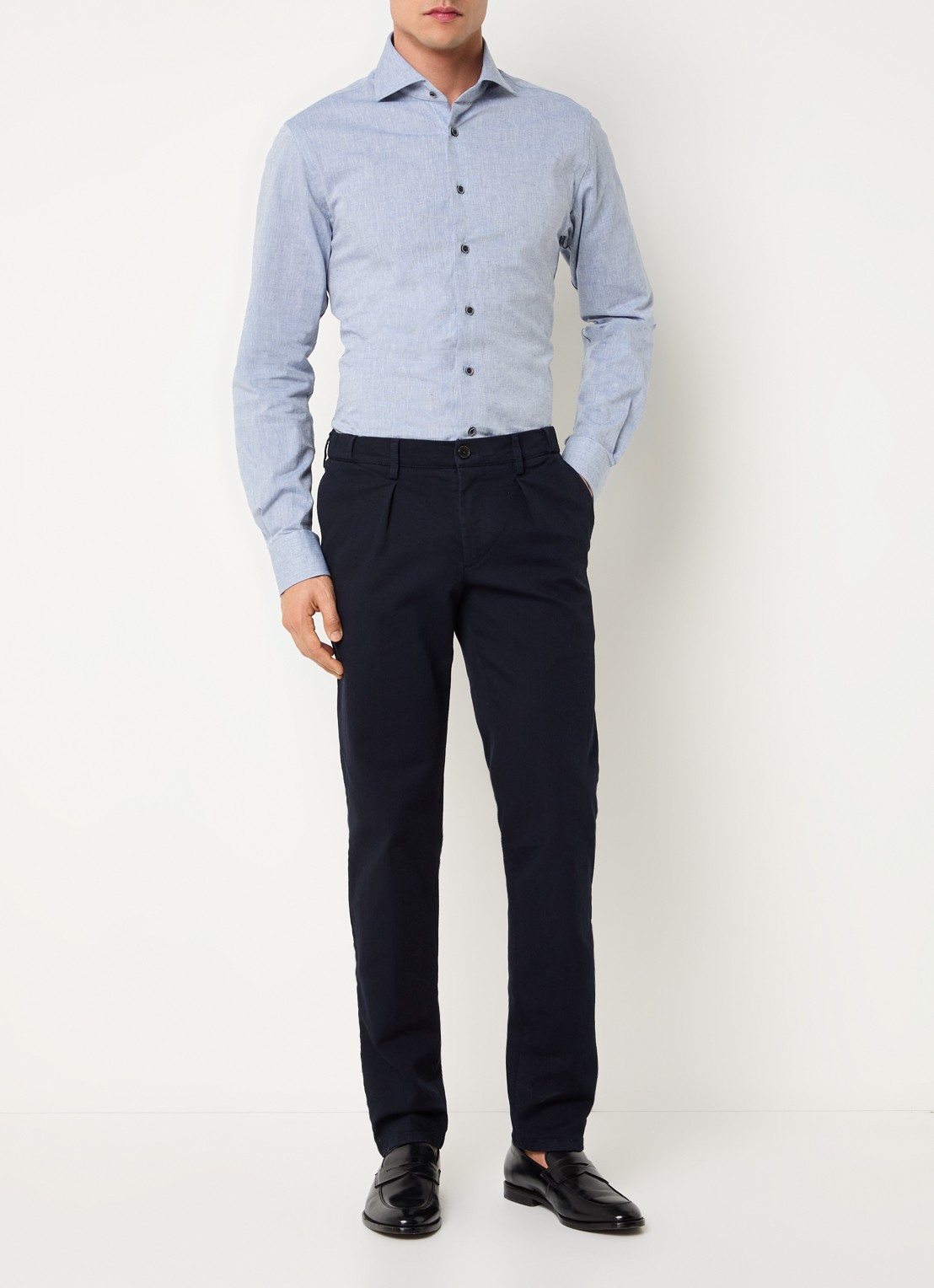 Michaelis Regular fit overhemd in linnenblend met gemêleerd dessin  - voorkant 5 lichtblauw