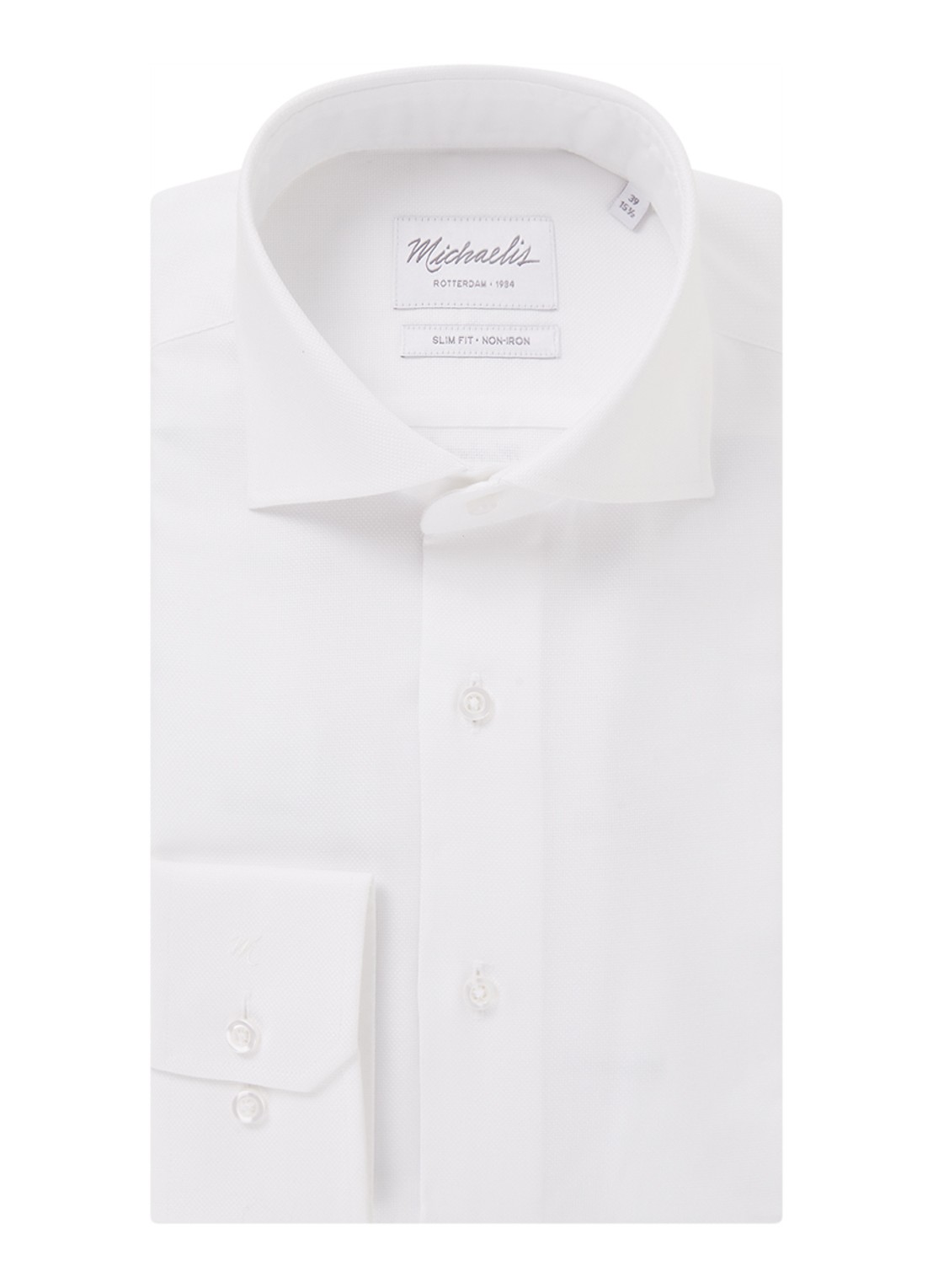 Michaelis Slim fit strijkvrij overhemd met cut away kraag   - voorkant 3 wit