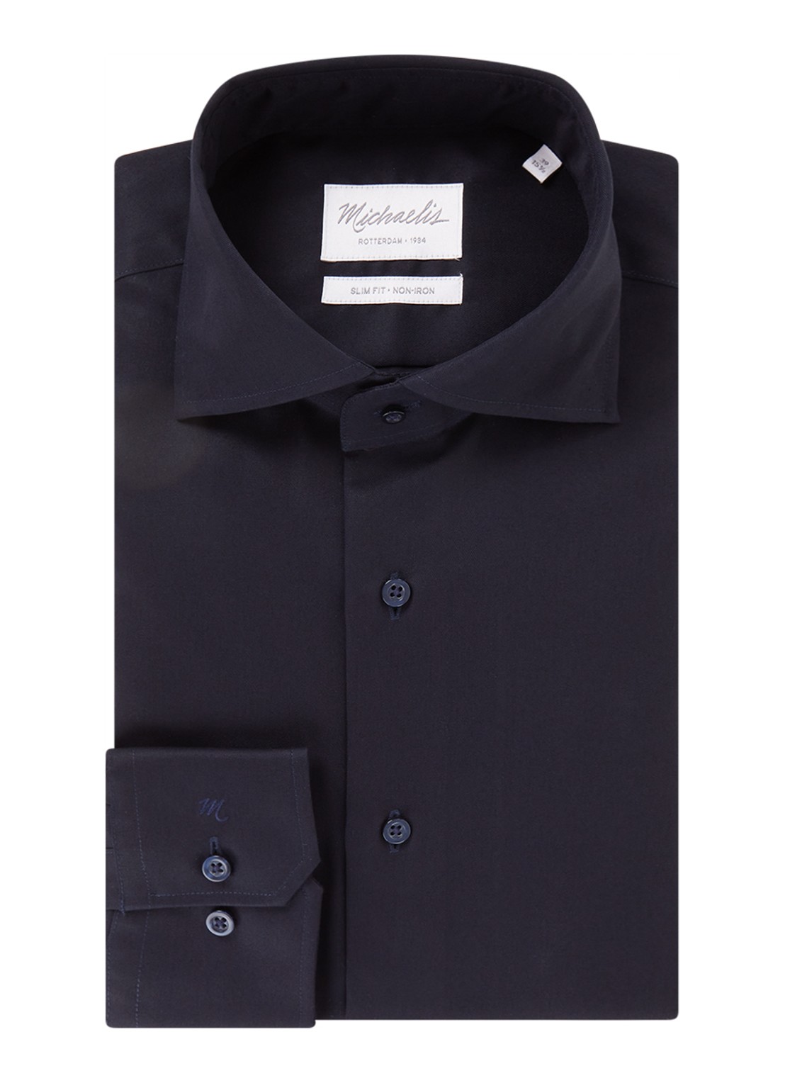 Michaelis Slim fit strijkvrij overhemd met cut away kraag   - voorkant 3 donkerblauw