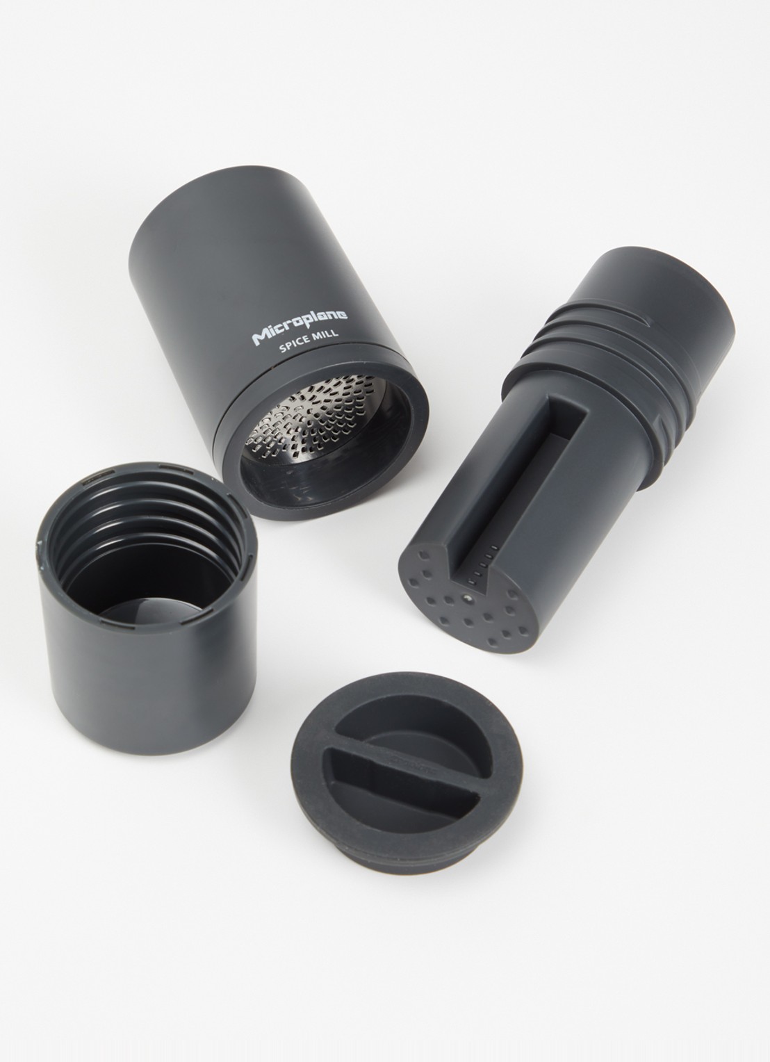 Microplane Spice Mill kruidenmolen 11,5 cm - voorkant 2 donkergrijs
