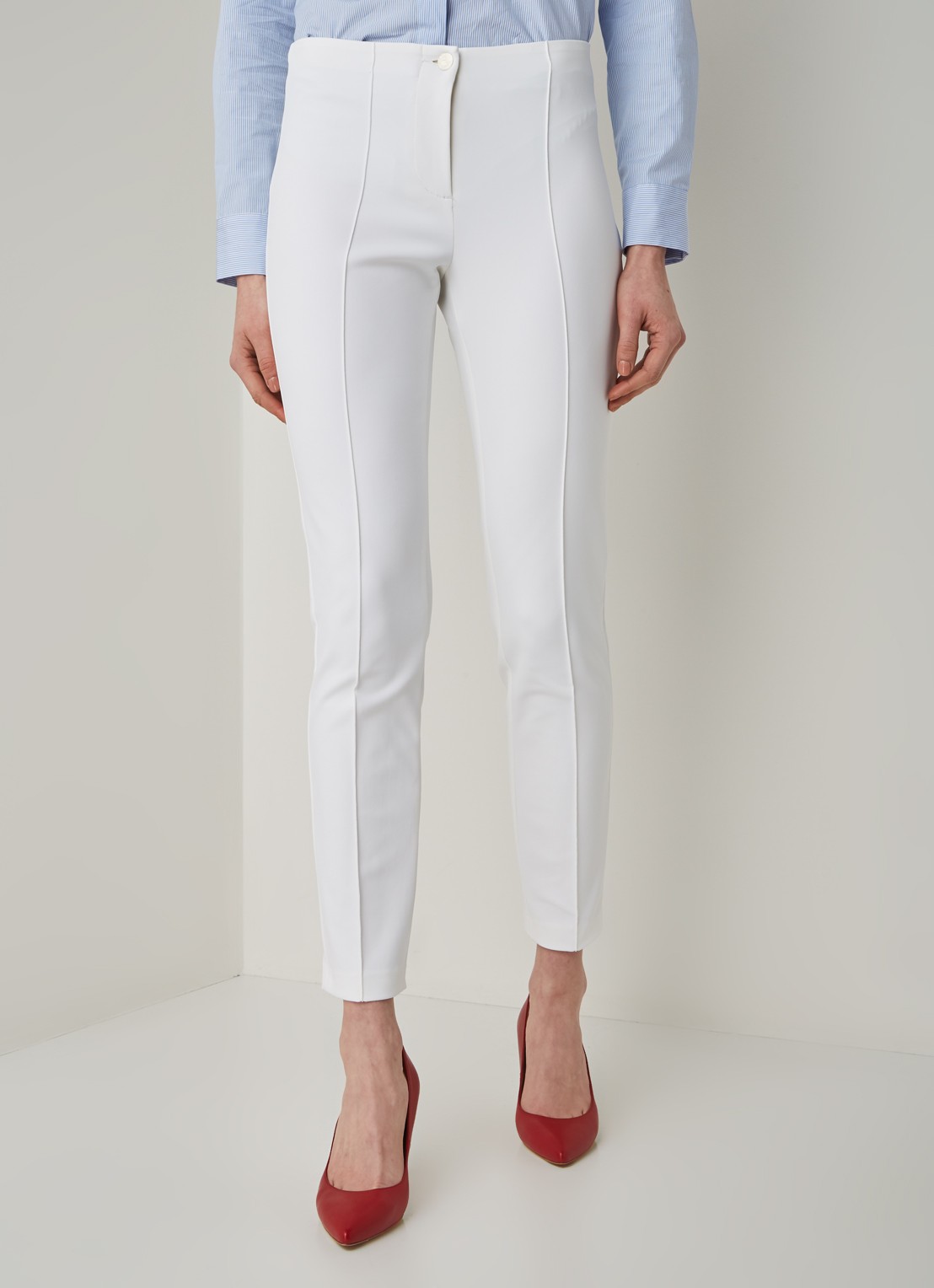 Mid waist slim fit pantalon met siernaad - detail 4 wit