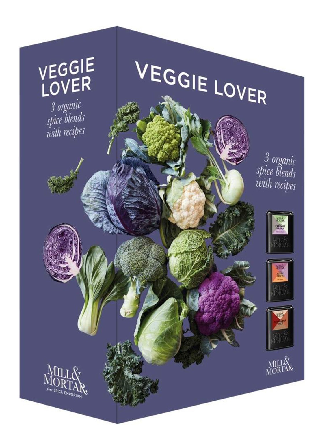 Mill & Mortar Veggie Lover kruidenmix in geschenkverpakking  - voorkant 2 paars