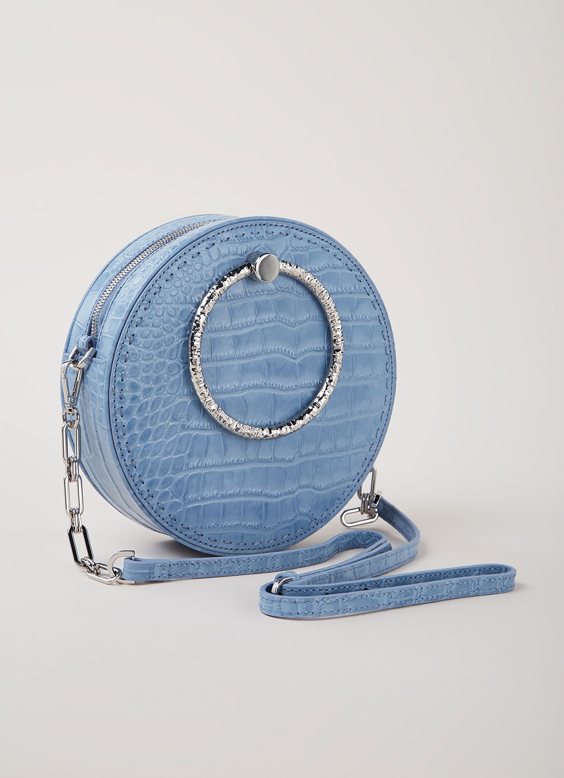 Millah crossbodytas van leer met crocostructuur - detail blauw