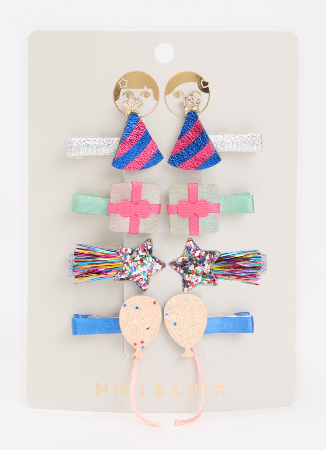 Mimi & Lula Birthday Party Mini haarclip in set van 8 - voorkant multicolor