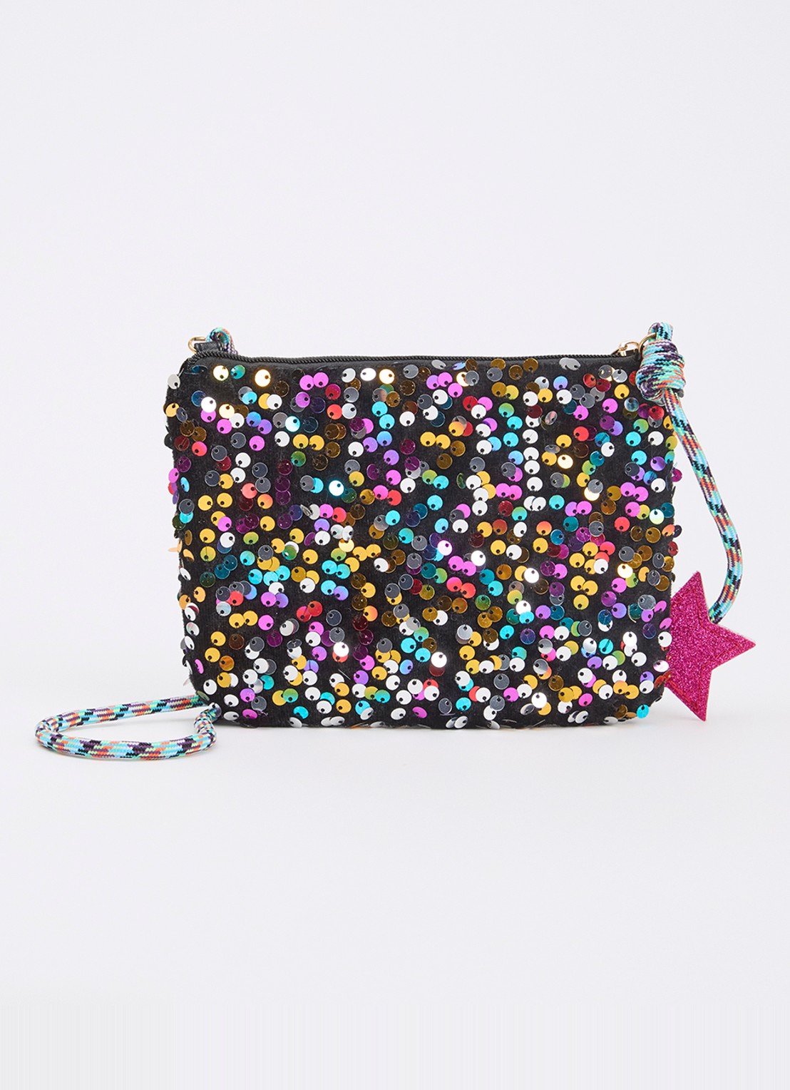 Mimi & Lula Disco Diva crossbodytas van fluweel met pailletten - voorkant multicolor