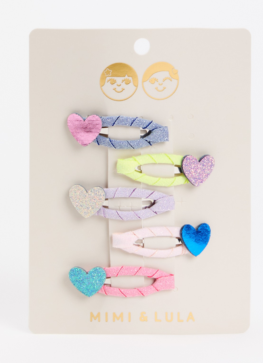 Mimi & Lula Happy Heart Mini set van haarclips 5-delig - voorkant 2 lichtpaars