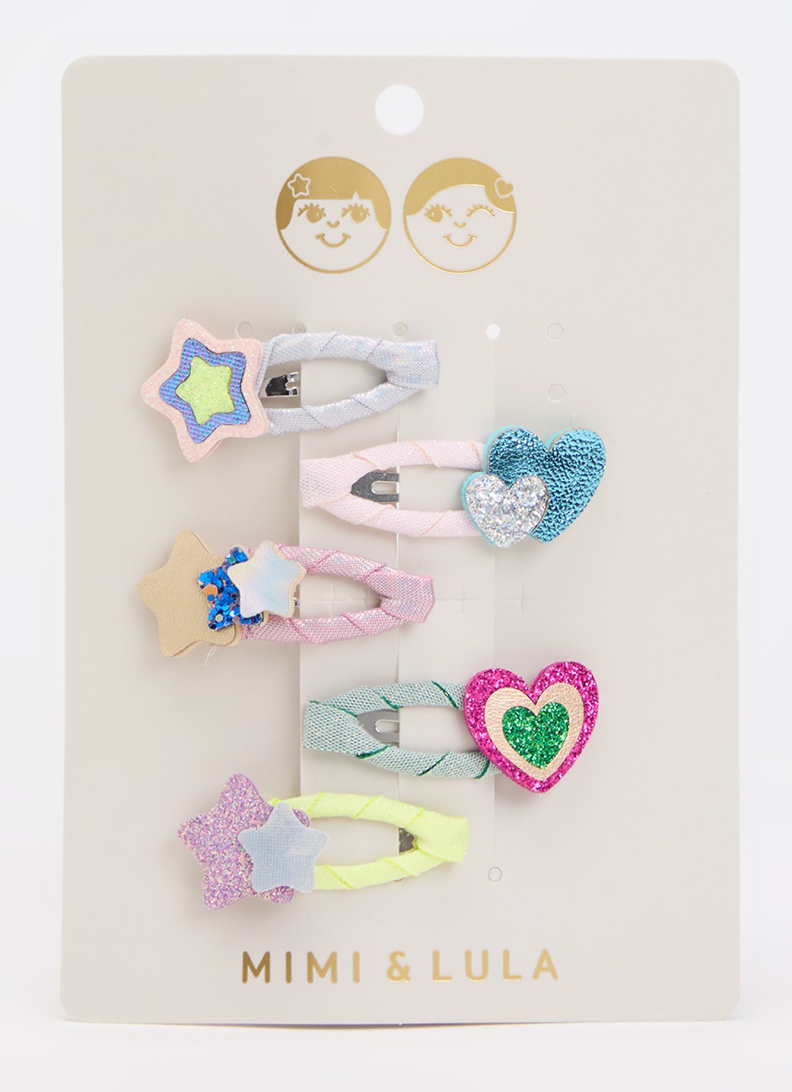 Mimi & Lula Layered Hearts & Stars haarclips in 5-pack - voorkant multicolor