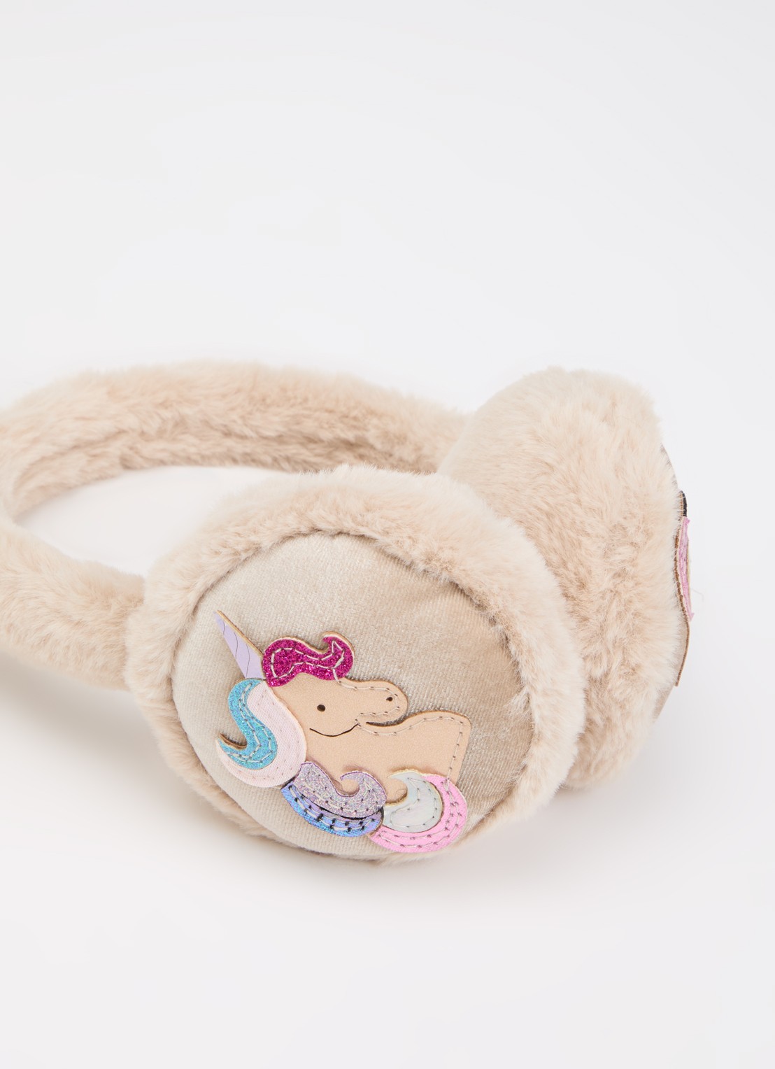 Mimi & Lula Magical Unicorn oorwarmers van imitatiebont - detail beige