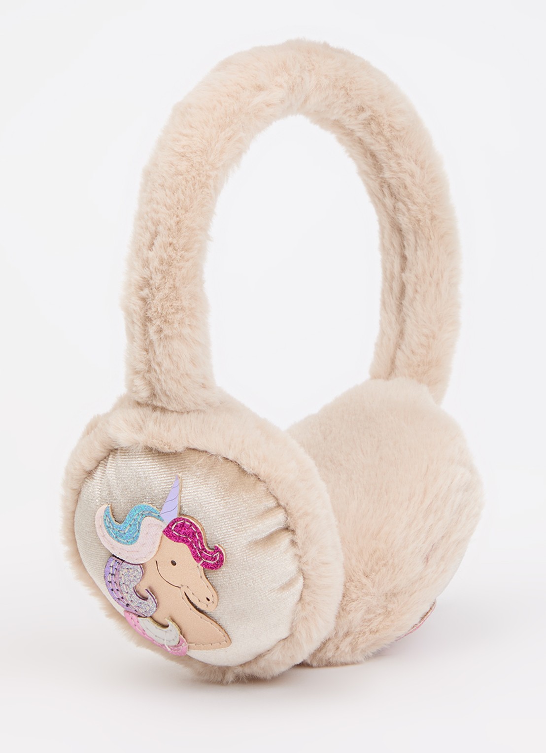Mimi & Lula Magical Unicorn oorwarmers van imitatiebont - voorkant 2 beige