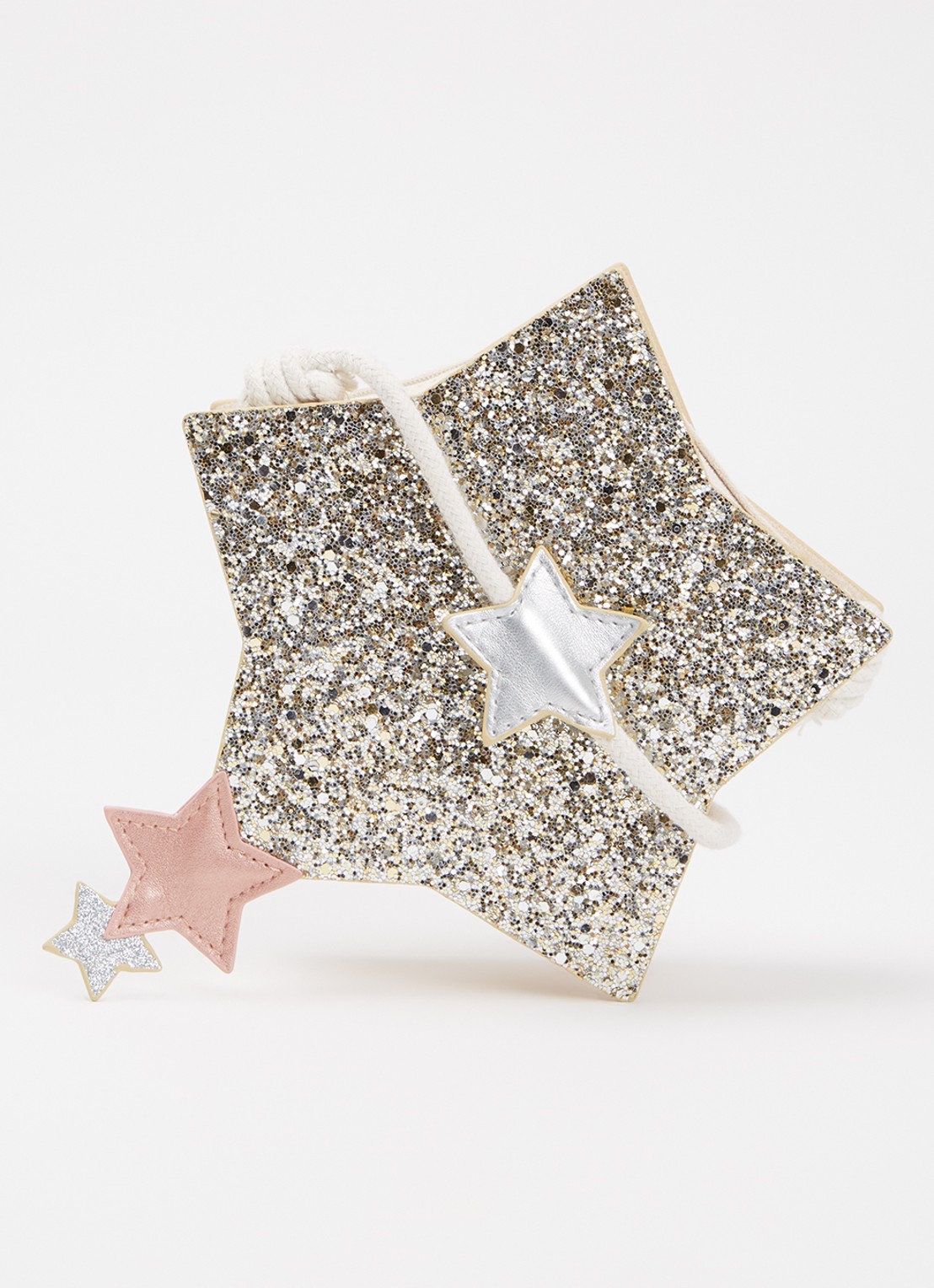 Mimi & Lula Sparkly Glitter Star crossbodytas van fluweel met glitter - voorkant 3 beige