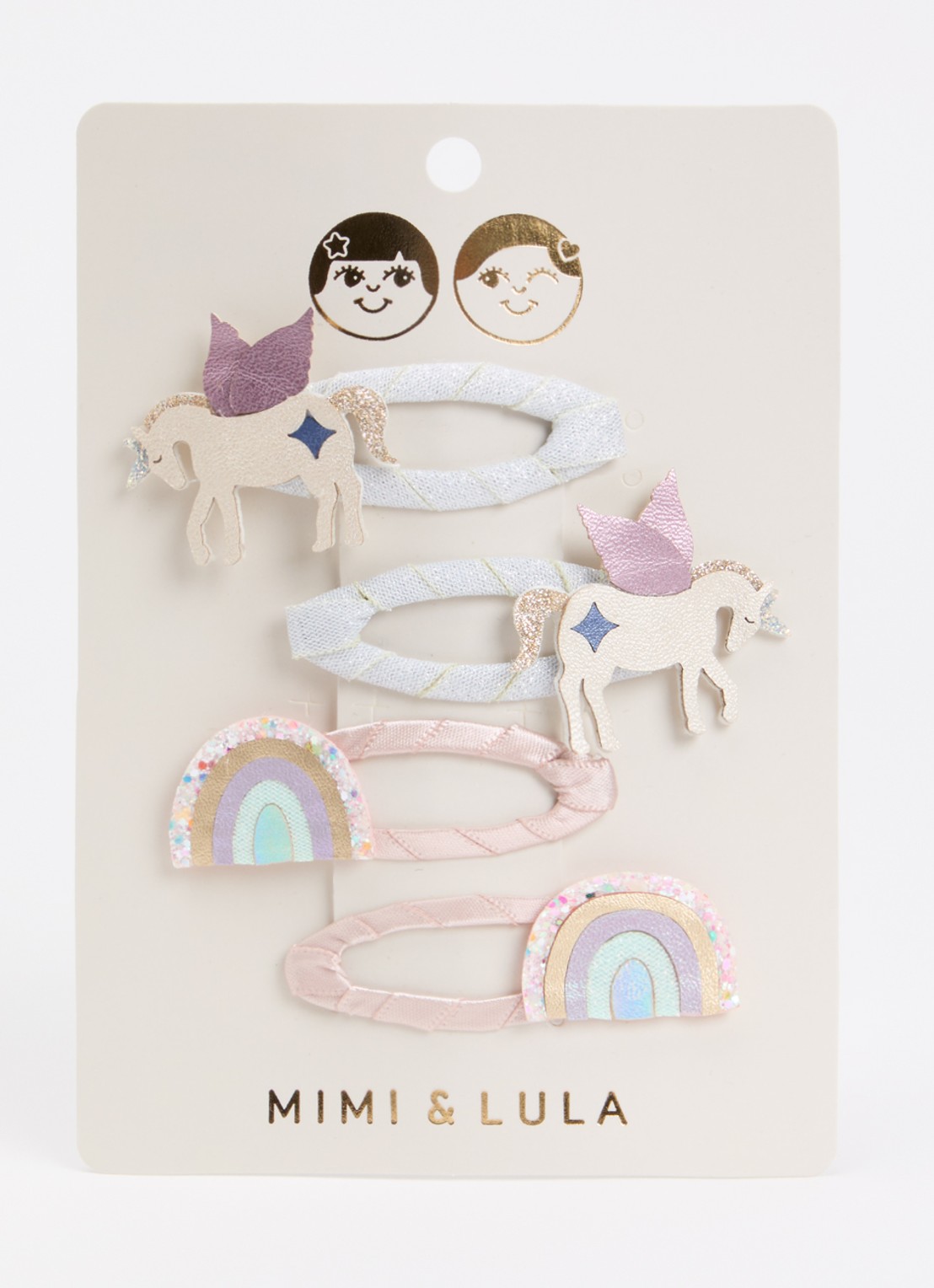 Mimi & Lula Unicorn Rainbow haarclip in set van 4 - voorkant lichtroze