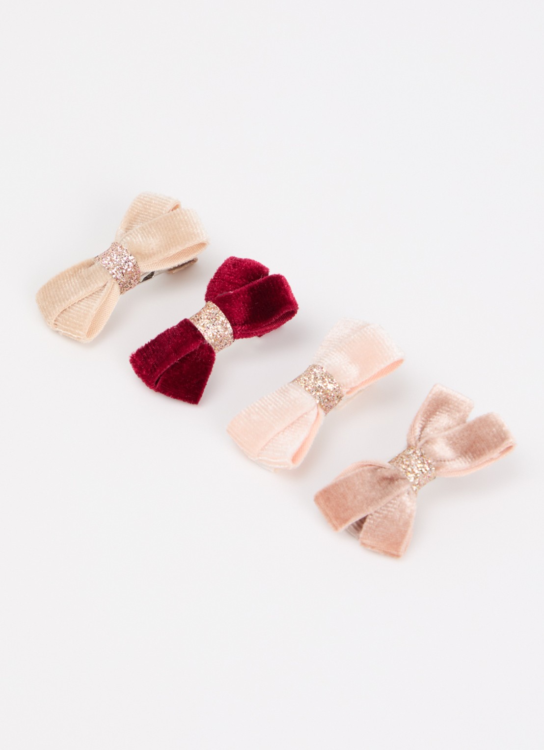Mimi & Lula Velvet Bow haarclip in set van 4 - detail 2 lichtroze