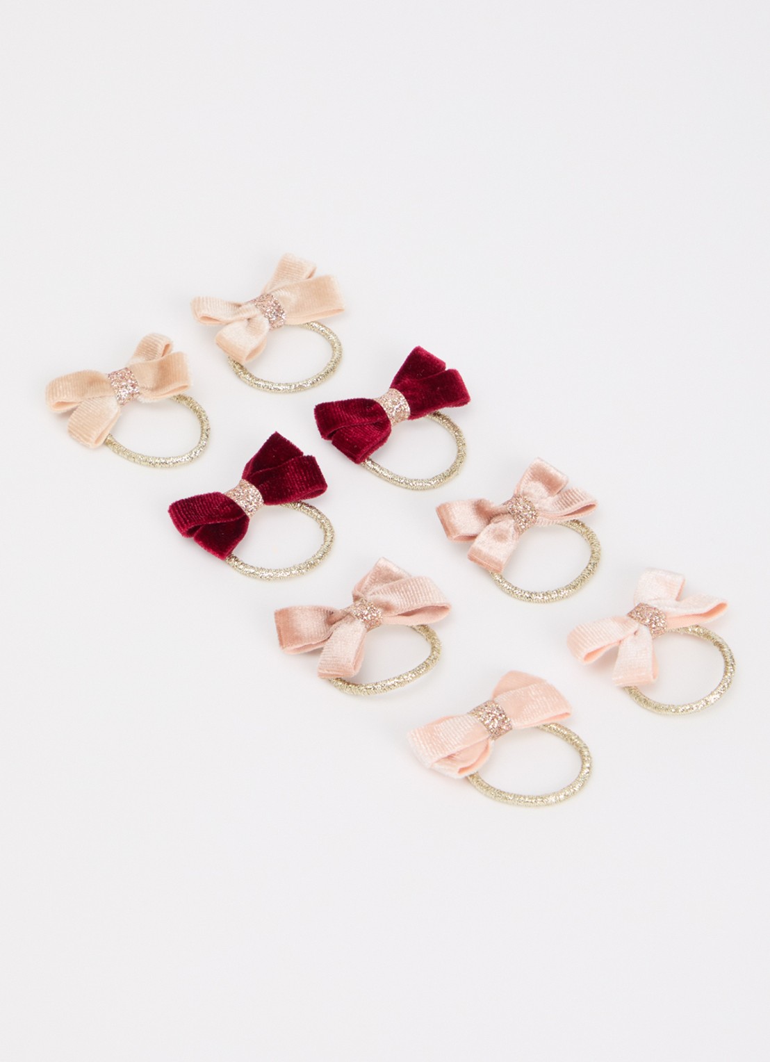 Mimi & Lula Velvet Bow haarelastiek in set van 8 - detail lichtroze