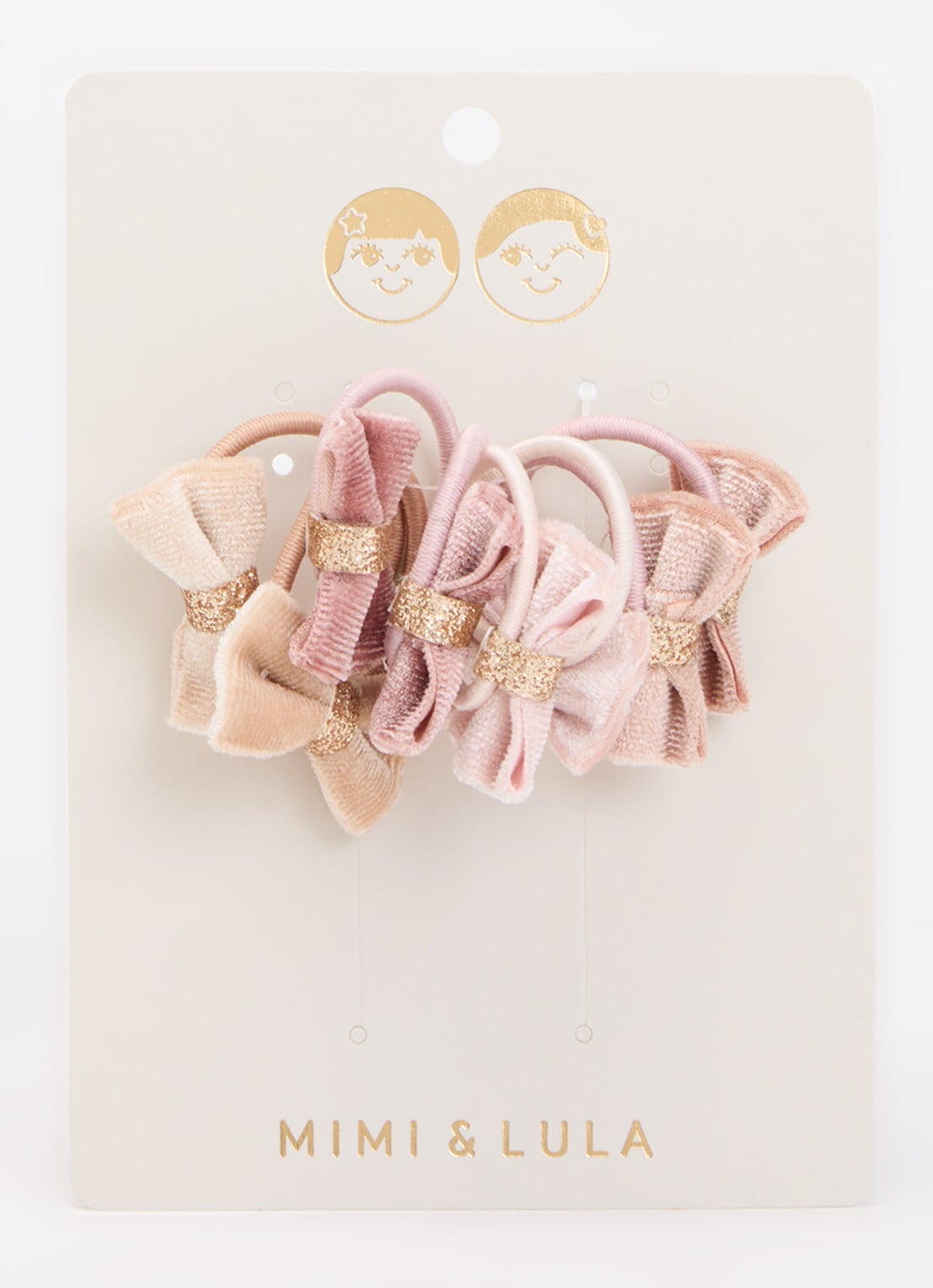 Mimi & Lula Velvet Tinkerbell haarelastiekjes in 8-pack - voorkant 2 roze