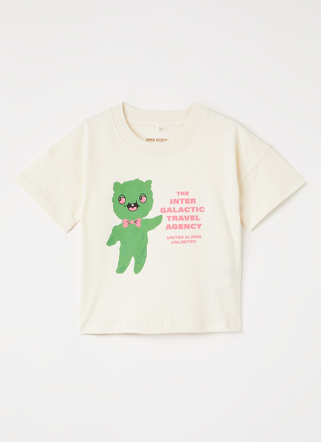 Mini Rodini Alien Travel Agency T-shirt met print - voorkant 3 gebroken wit