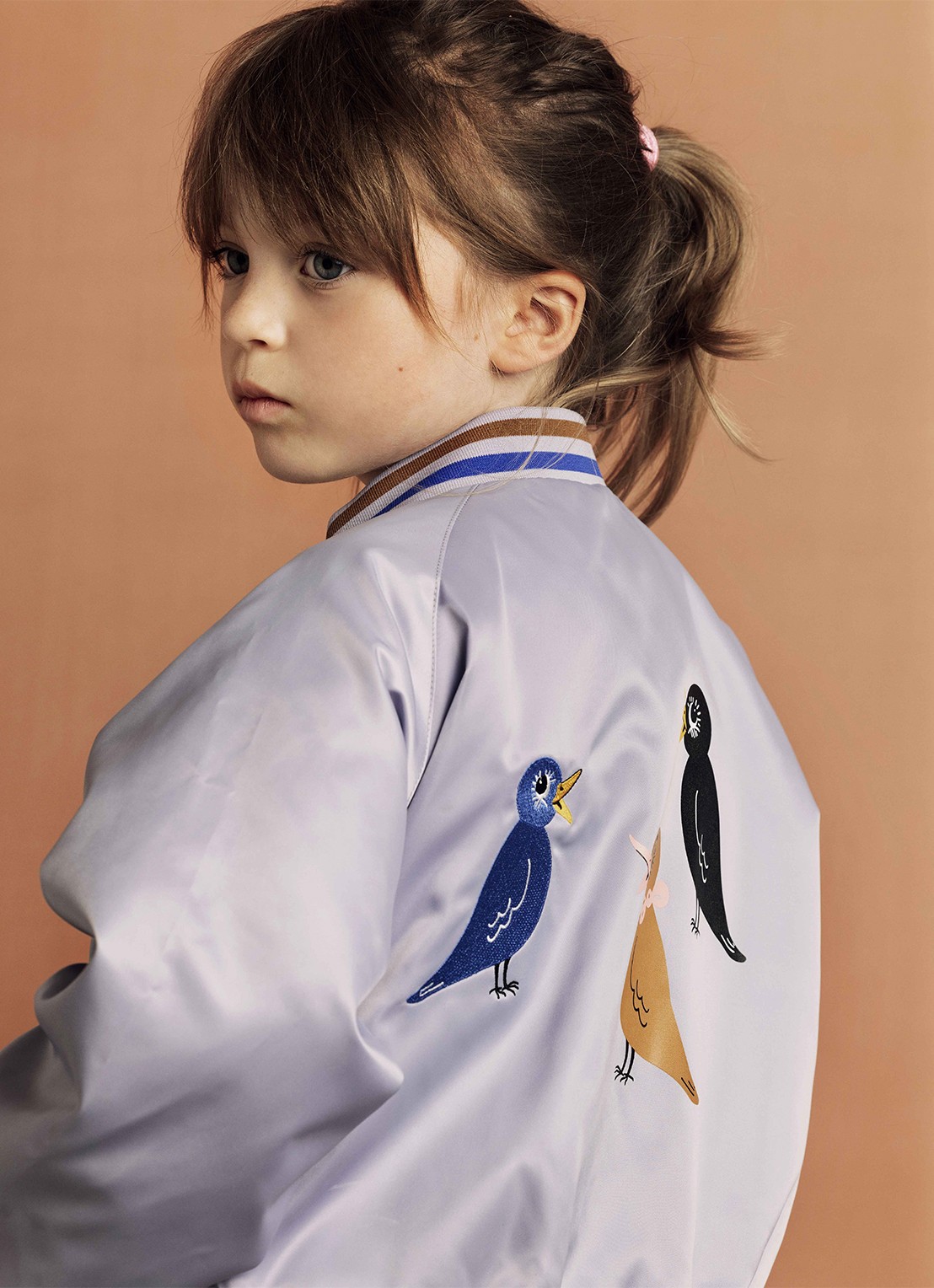 Mini Rodini Birds baseball jack met front- en backprint - voorkant 2 lila