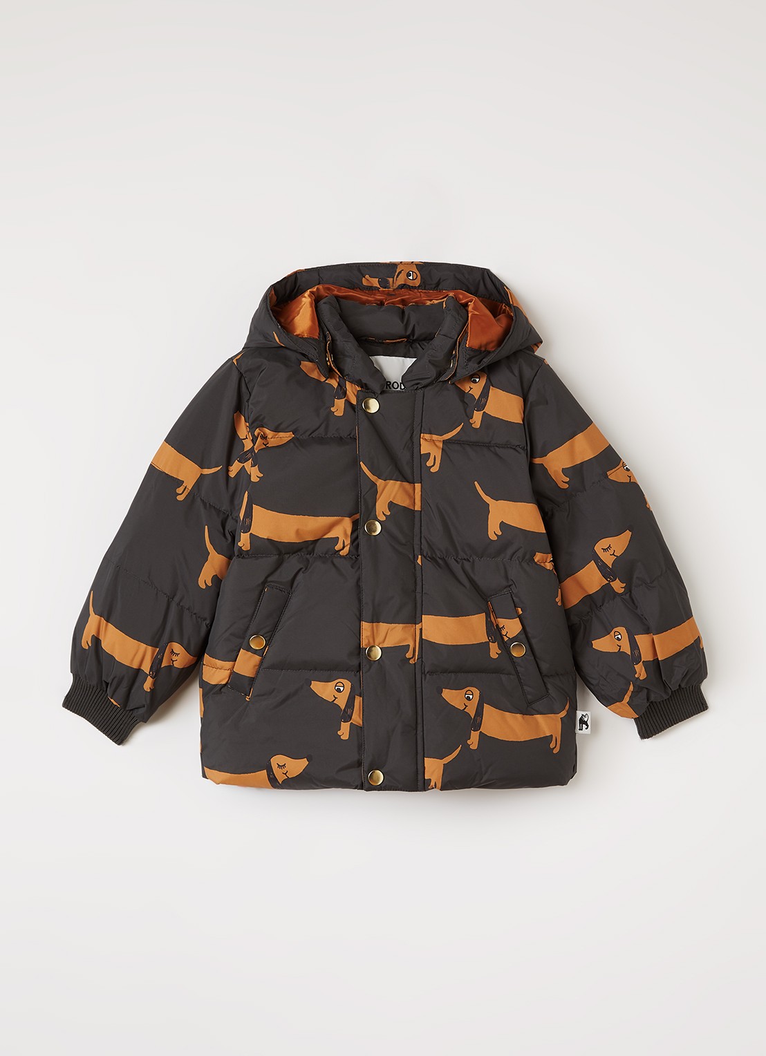 Mini Rodini Dog pufferjack met print - voorkant zwart