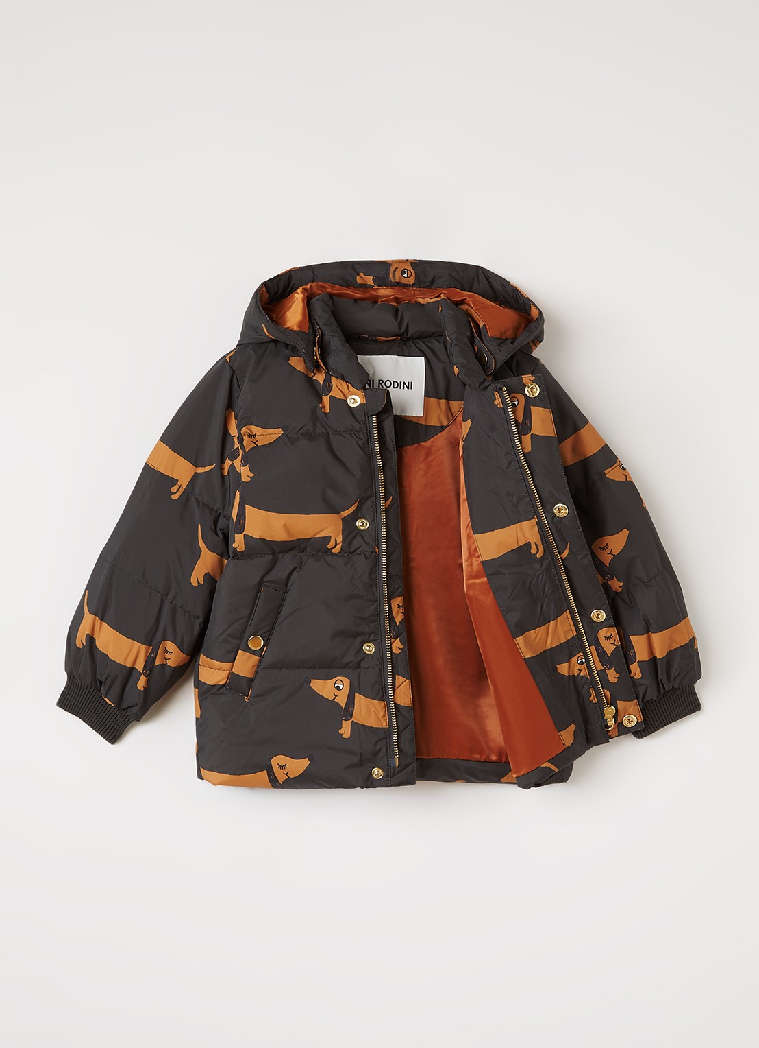 Mini Rodini Dog pufferjack met print - voorkant 2 zwart