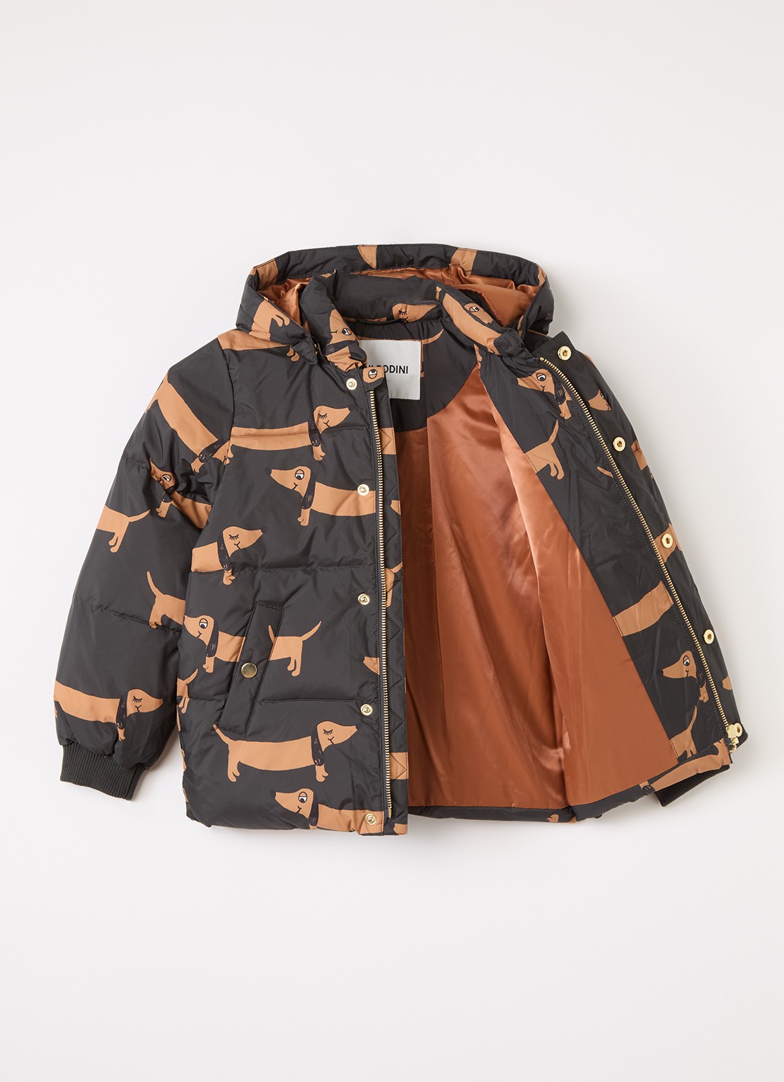 Mini Rodini Dog pufferjack met print - voorkant 2 zwart