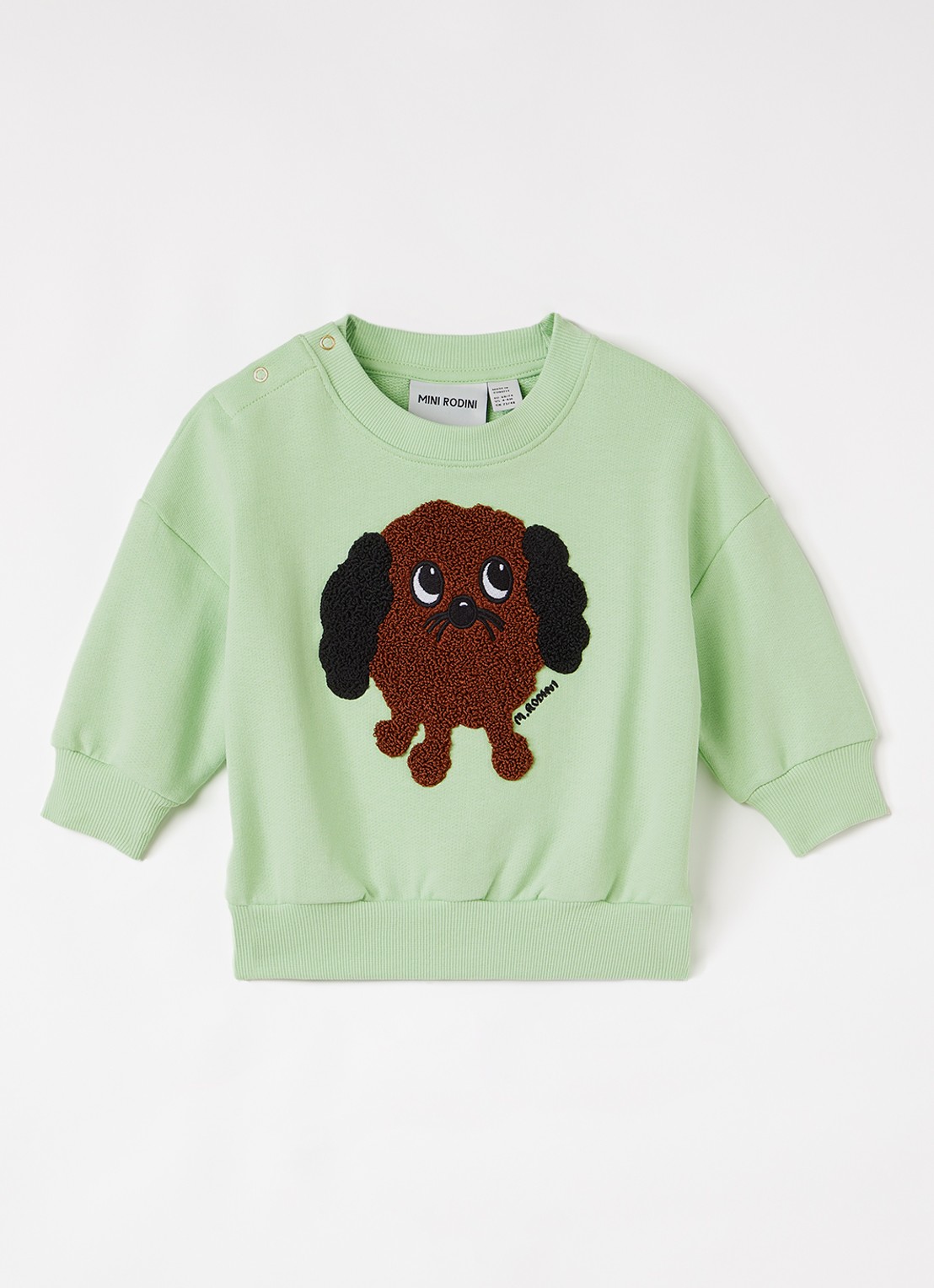 Mini Rodini Doggie sweater met borduring - voorkant groen