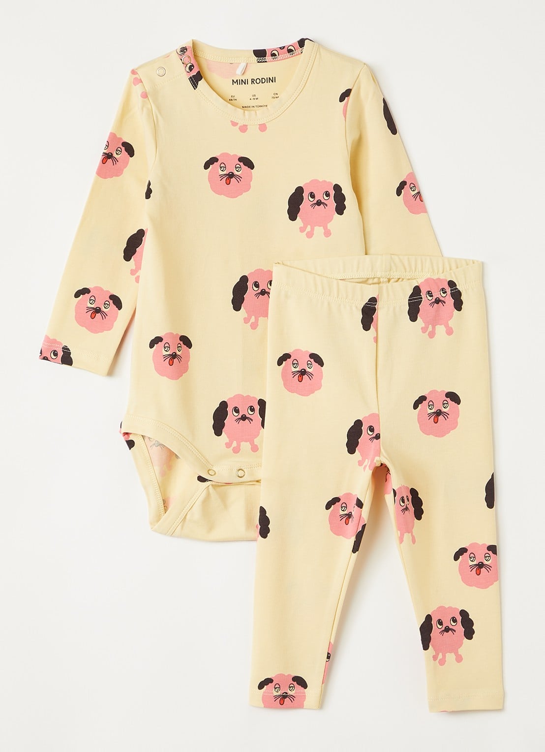Mini Rodini Doggies pyjamaset met print - voorkant lichtgeel