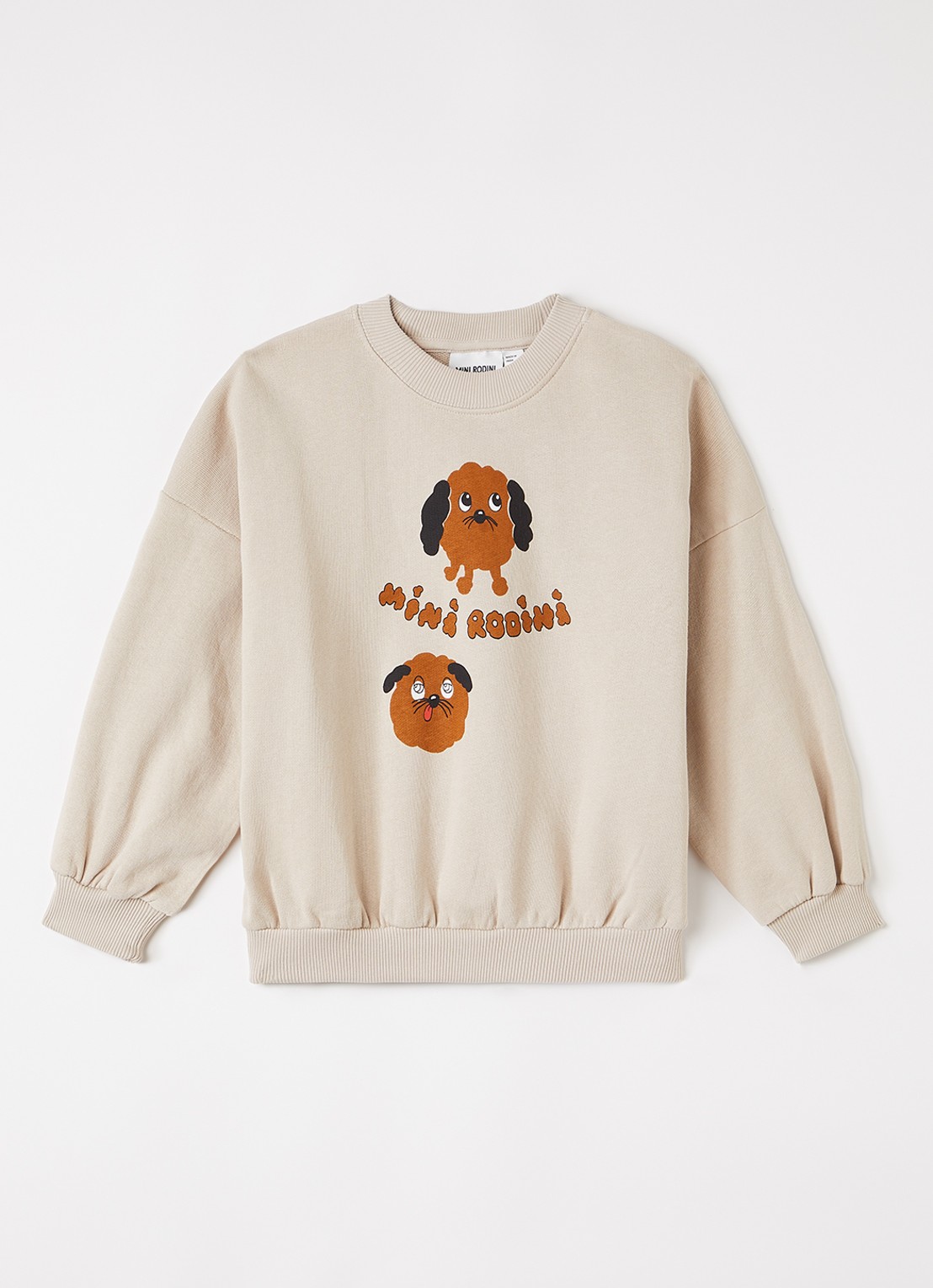 Mini Rodini Doggies sweater met borduring - voorkant 5 donkerbeige