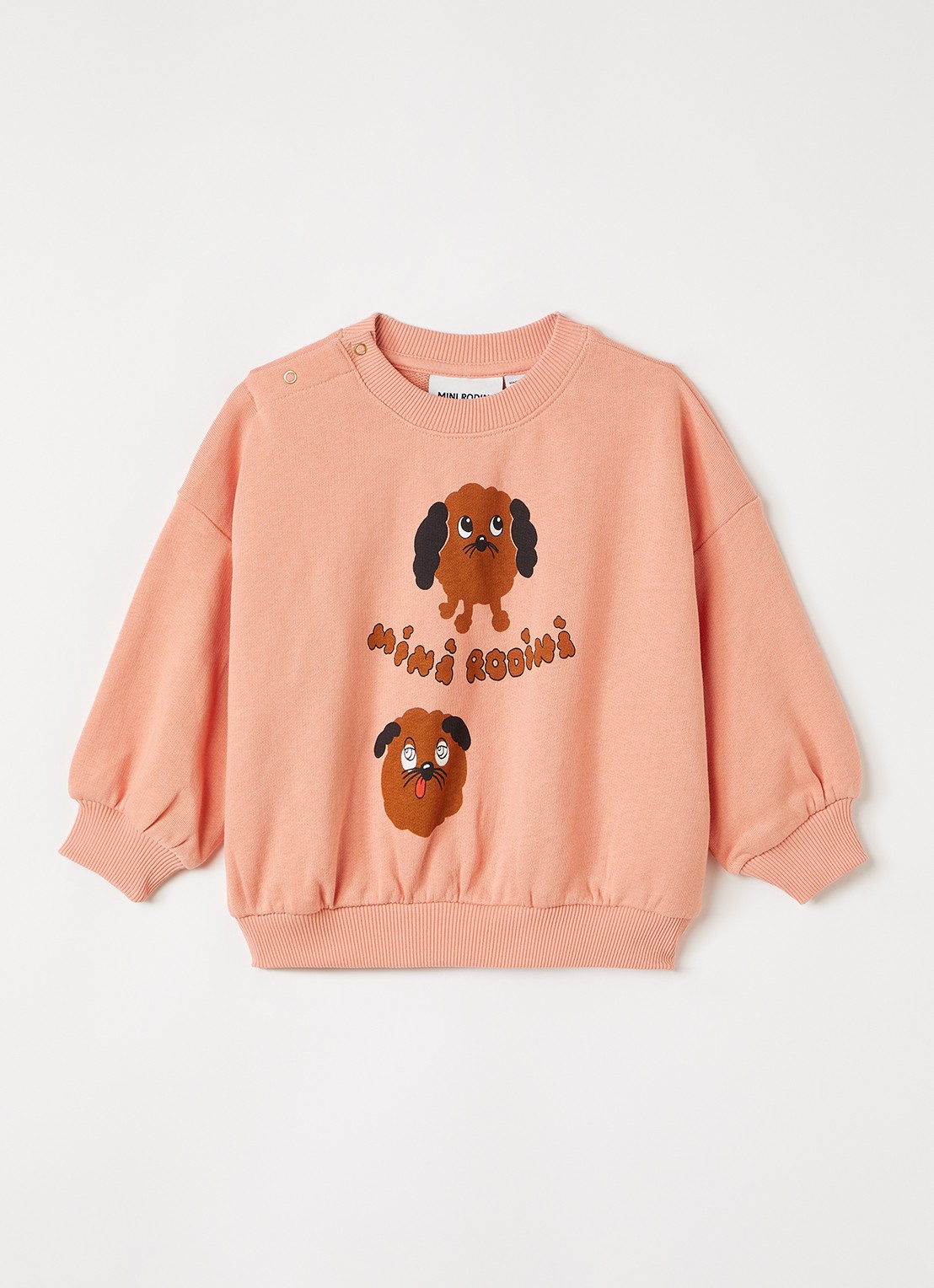 Mini Rodini Doggies sweater met logoprint - voorkant koraalroze