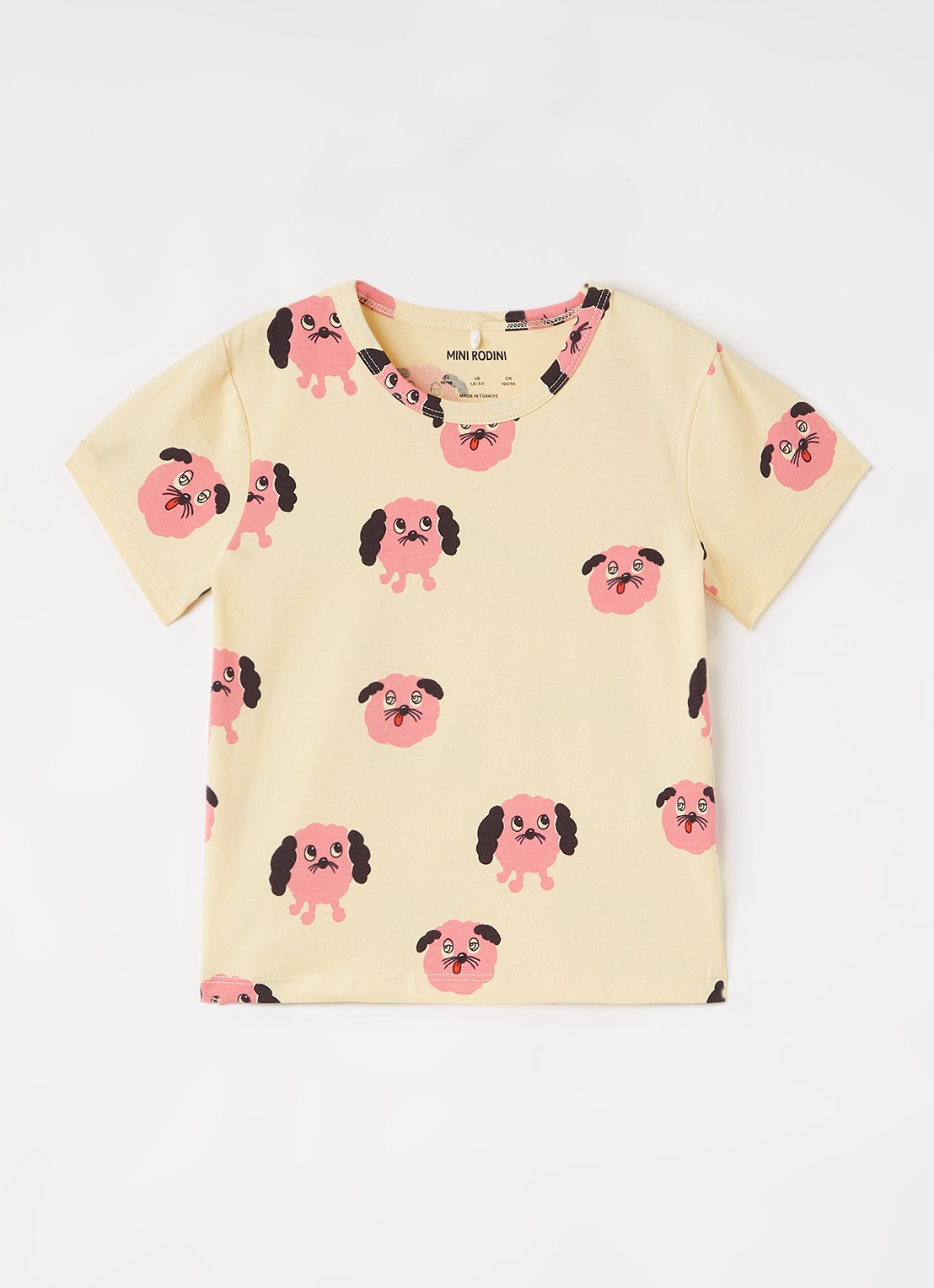 Mini Rodini Doggies T-shirt met print - voorkant lichtgeel