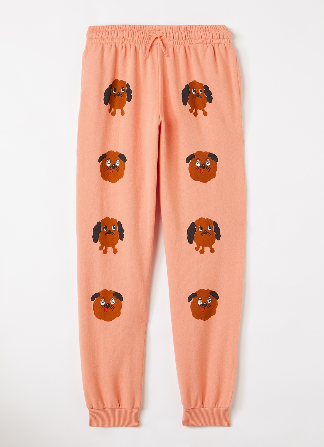 Mini Rodini Doggies tapered fit joggingbroek met print - voorkant 2 zalmroze