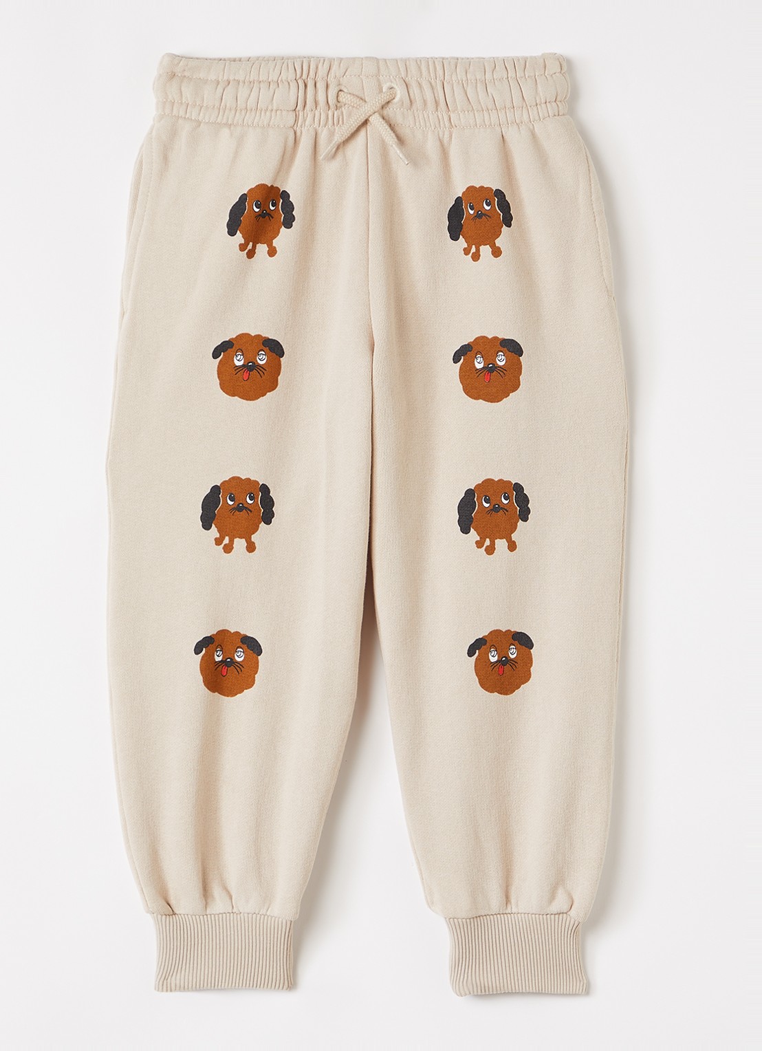 Mini Rodini Doggies tapered fit joggingbroek met print - voorkant 4 beige