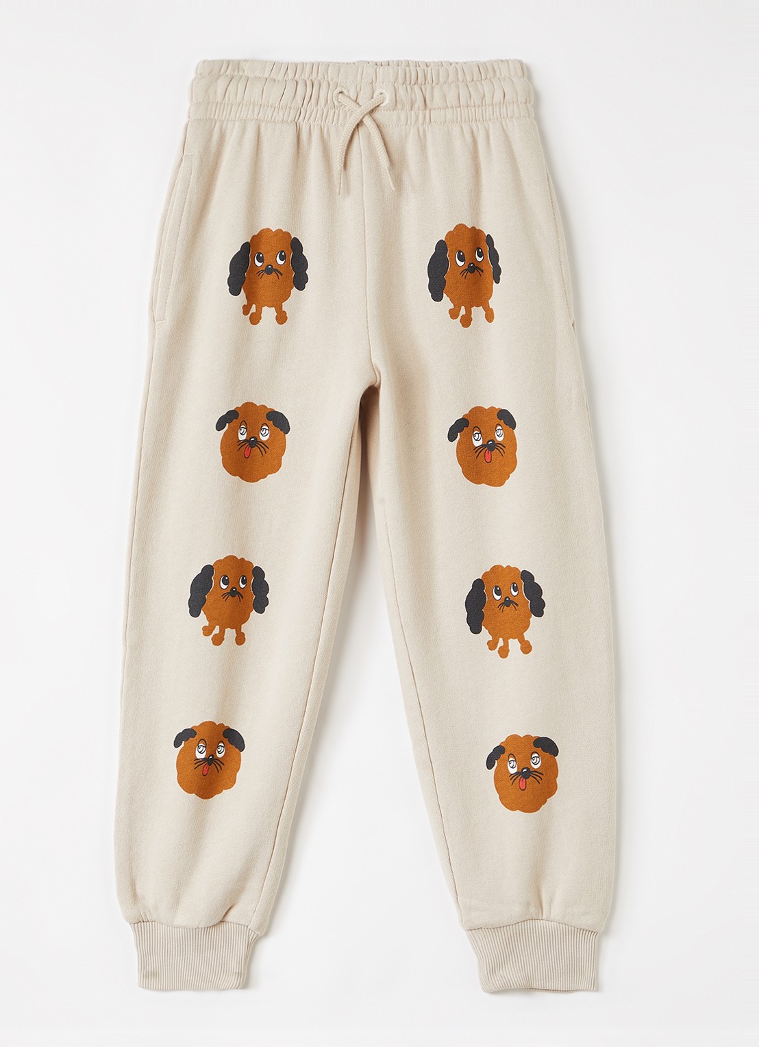 Mini Rodini Doggies tapered fit joggingbroek met print - voorkant beige