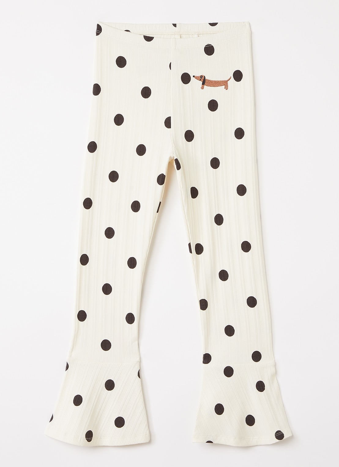 Mini Rodini Dots flared fit legging met stippenprint - voorkant gebroken wit
